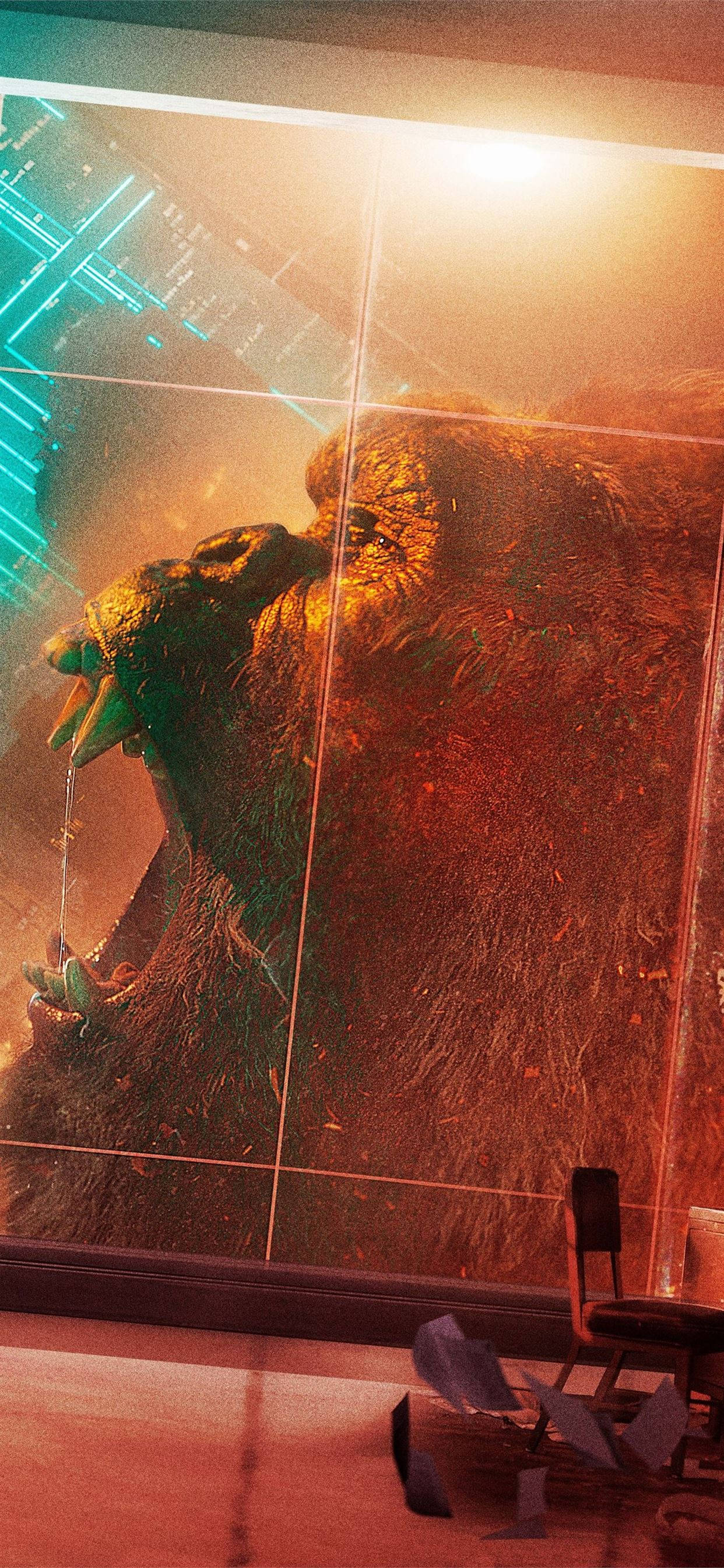 Godzilla Vs Kong 2021, gorilla, neon blue, 2K Phone Wallpaper
