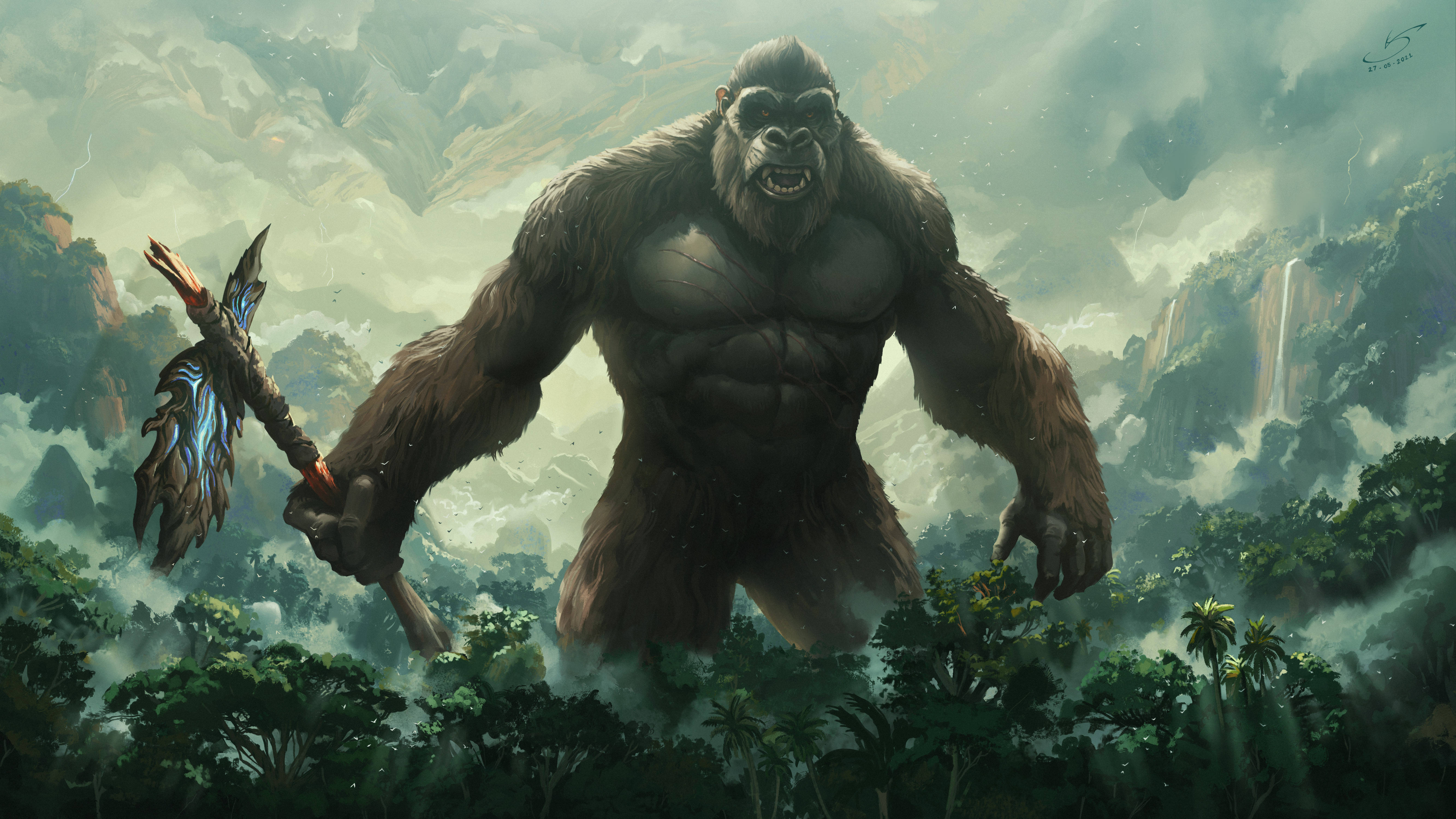 Godzilla Vs Kong 2021, gorilla, glowing axe, 5K Desktop Wallpaper