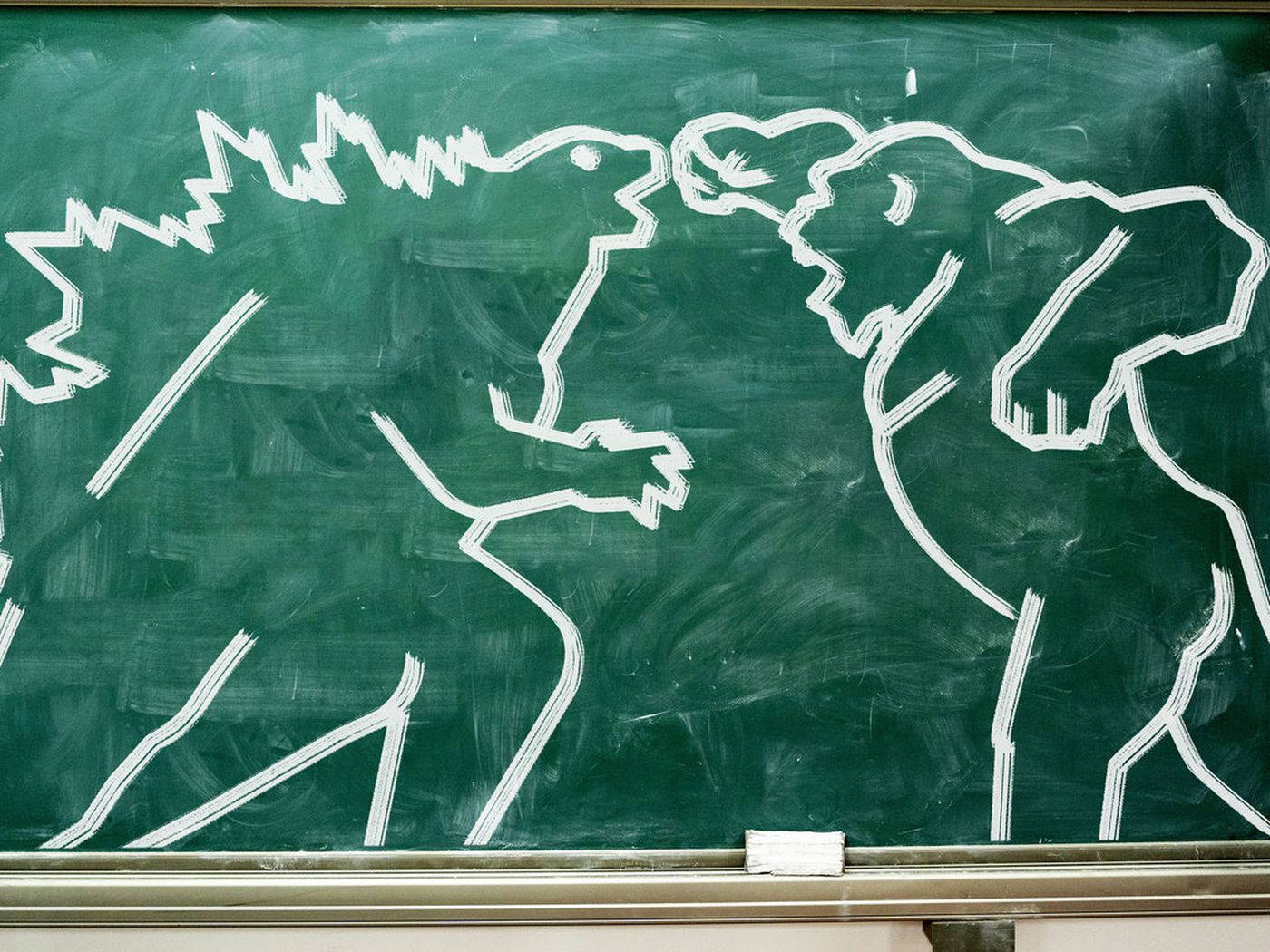 Godzilla Vs Kong 2021, white chalk, green chalkboard, HD Desktop Wallpaper