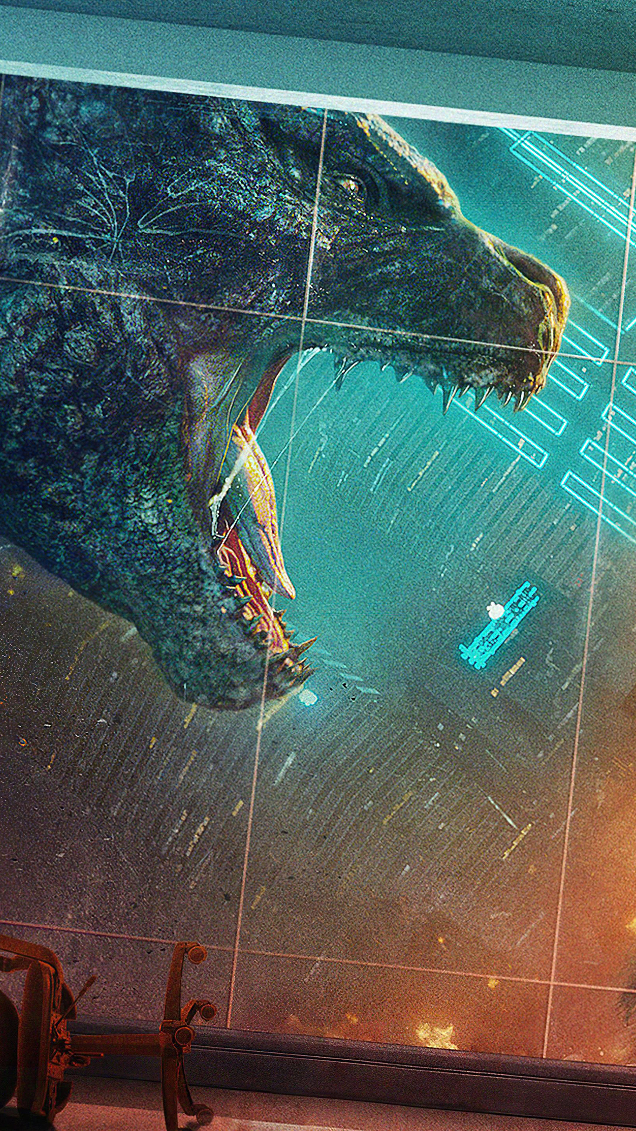 Godzilla Vs Kong 2021, giant dinosaur, futuristic window, 4K Phone Wallpaper