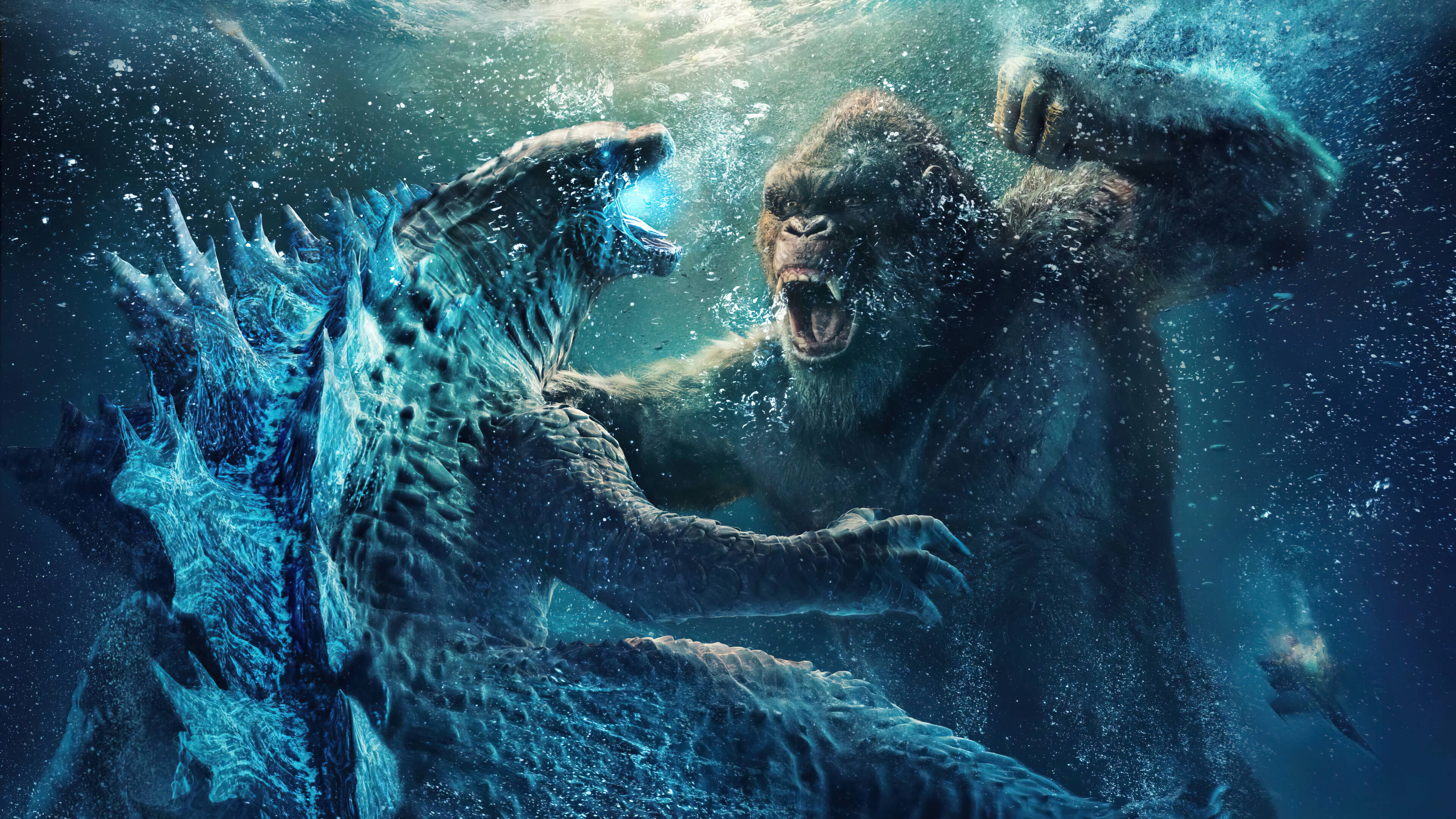 Godzilla, Kong, underwater battle, 4K Desktop Wallpaper