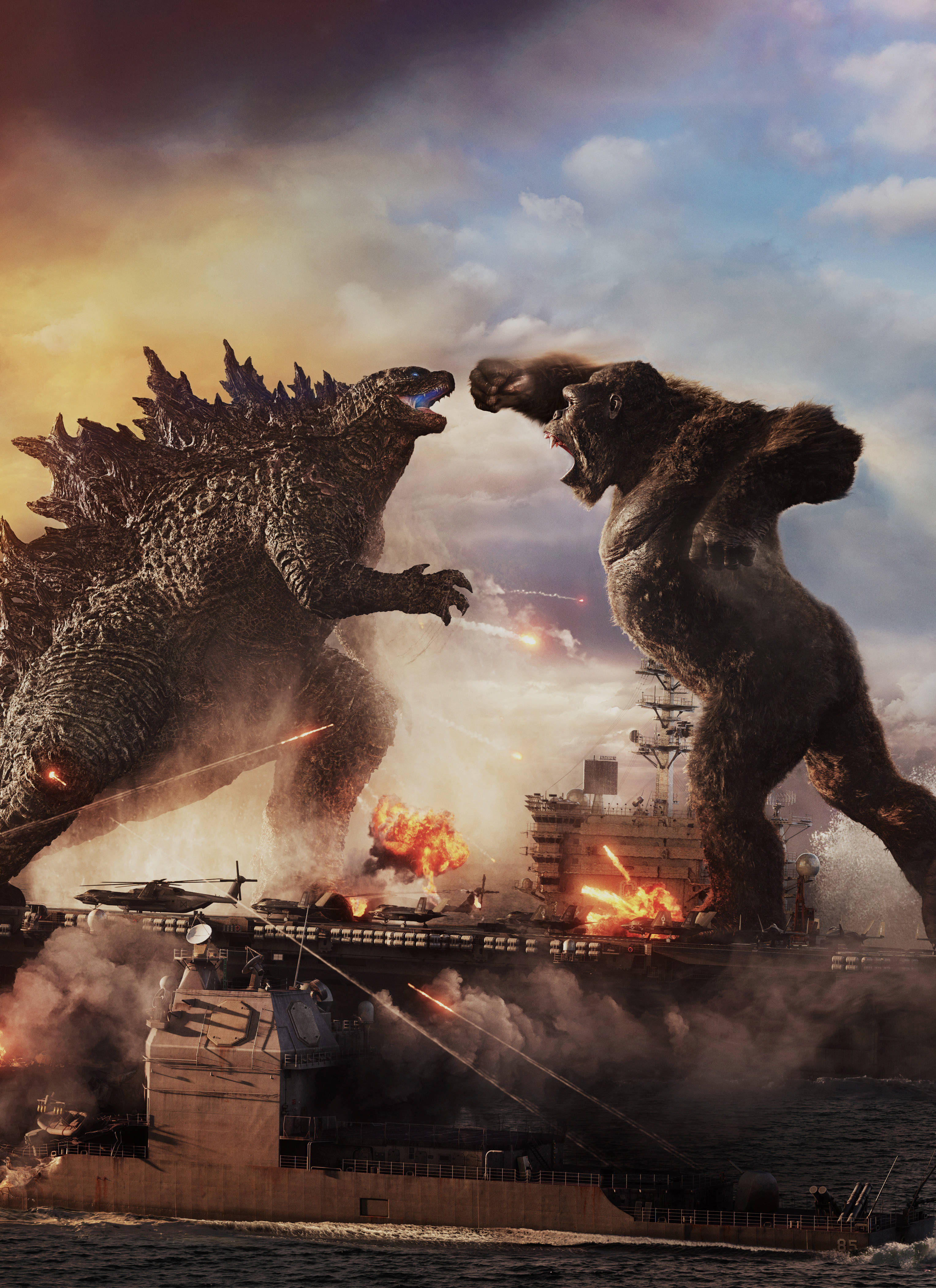 Godzilla, Kong, aircraft carrier, 4K Phone Wallpaper