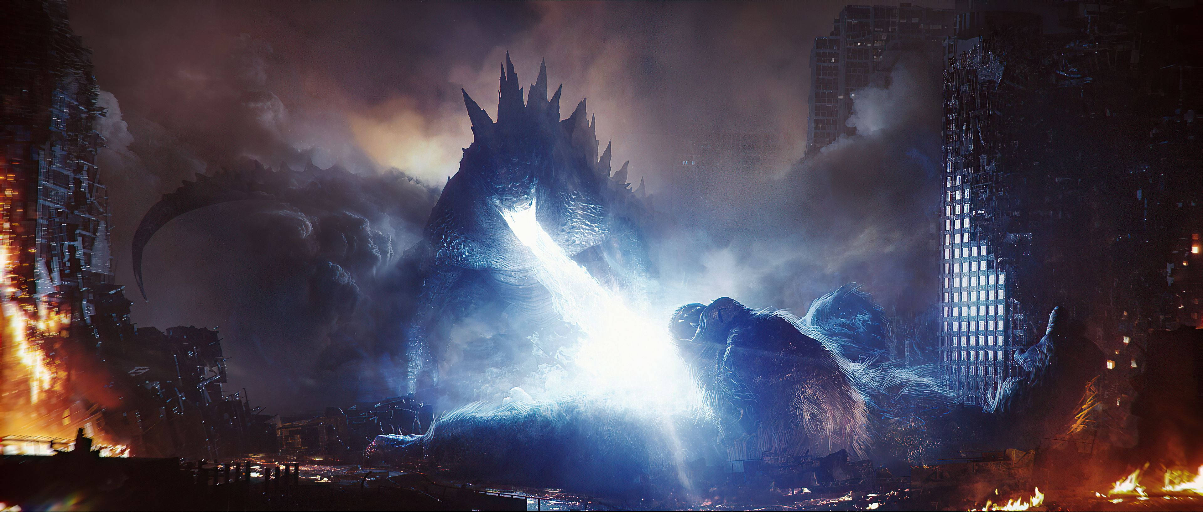 Godzilla, Kong, atomic breath, 4K Desktop Wallpaper