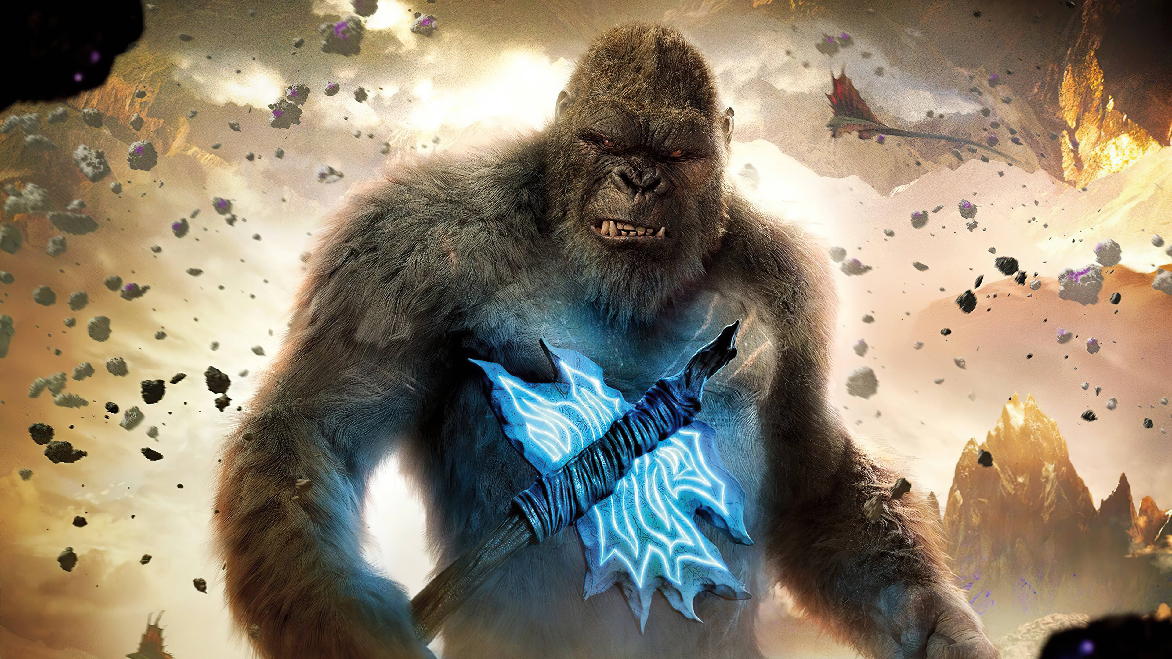 Kong, Godzilla vs Kong 2021, glowing blue energy, 4K Desktop Wallpaper