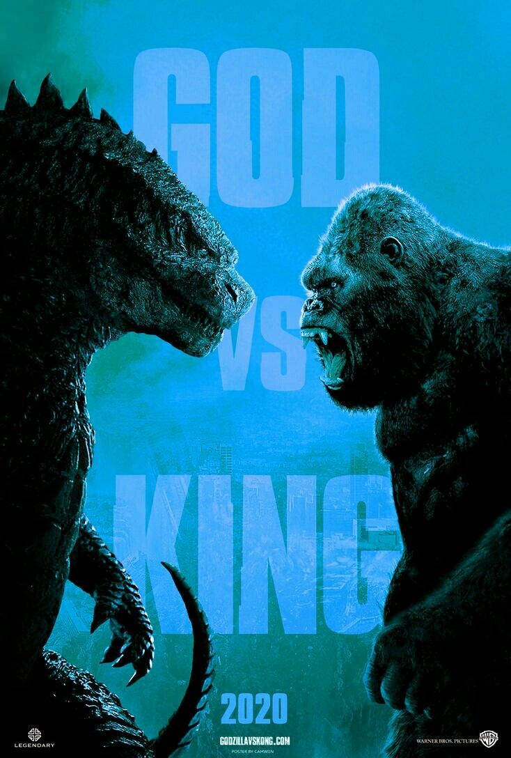 Godzilla Vs Kong 2021, blue-lit, dramatic showdown, SD Phone Wallpaper
