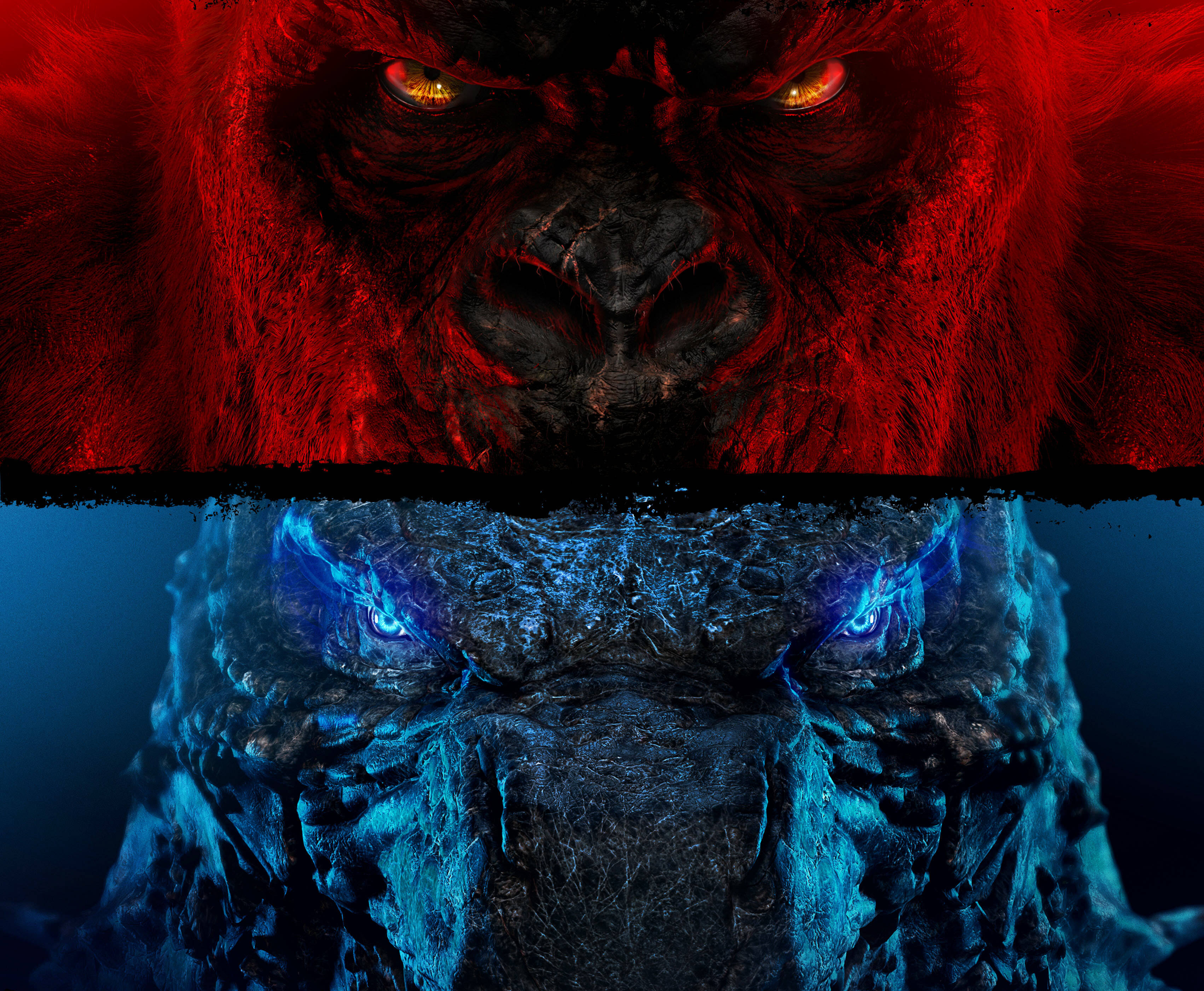Godzilla vs Kong 2021, red-furred gorilla, glowing orange eyes, 2K Desktop Wallpaper