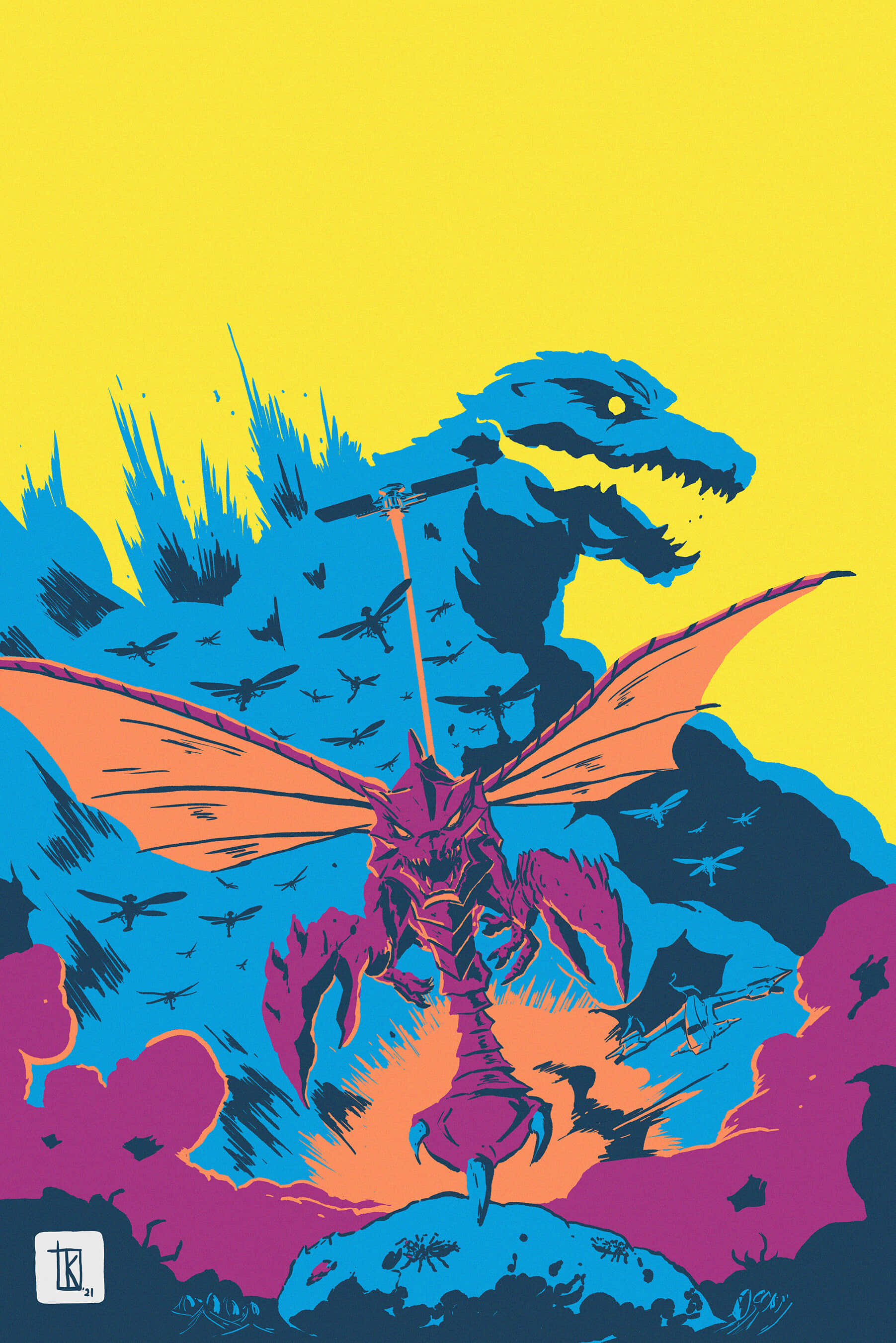 Godzilla, Megaguirus, purple dragon, 2K Phone Wallpaper