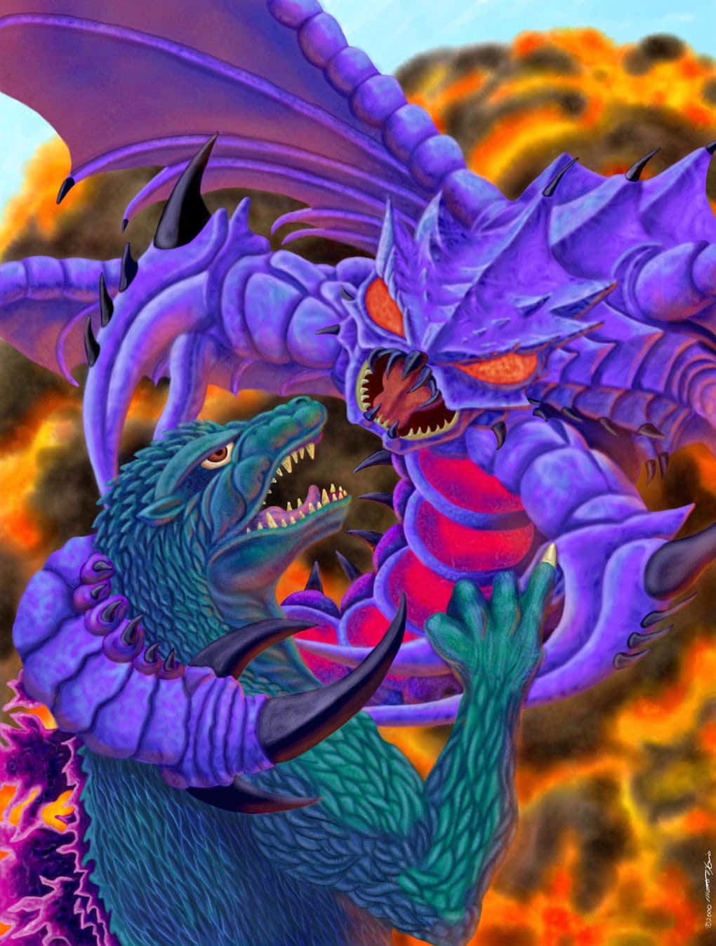 Godzilla, Megaguirus, blue dragon, HD Phone Wallpaper