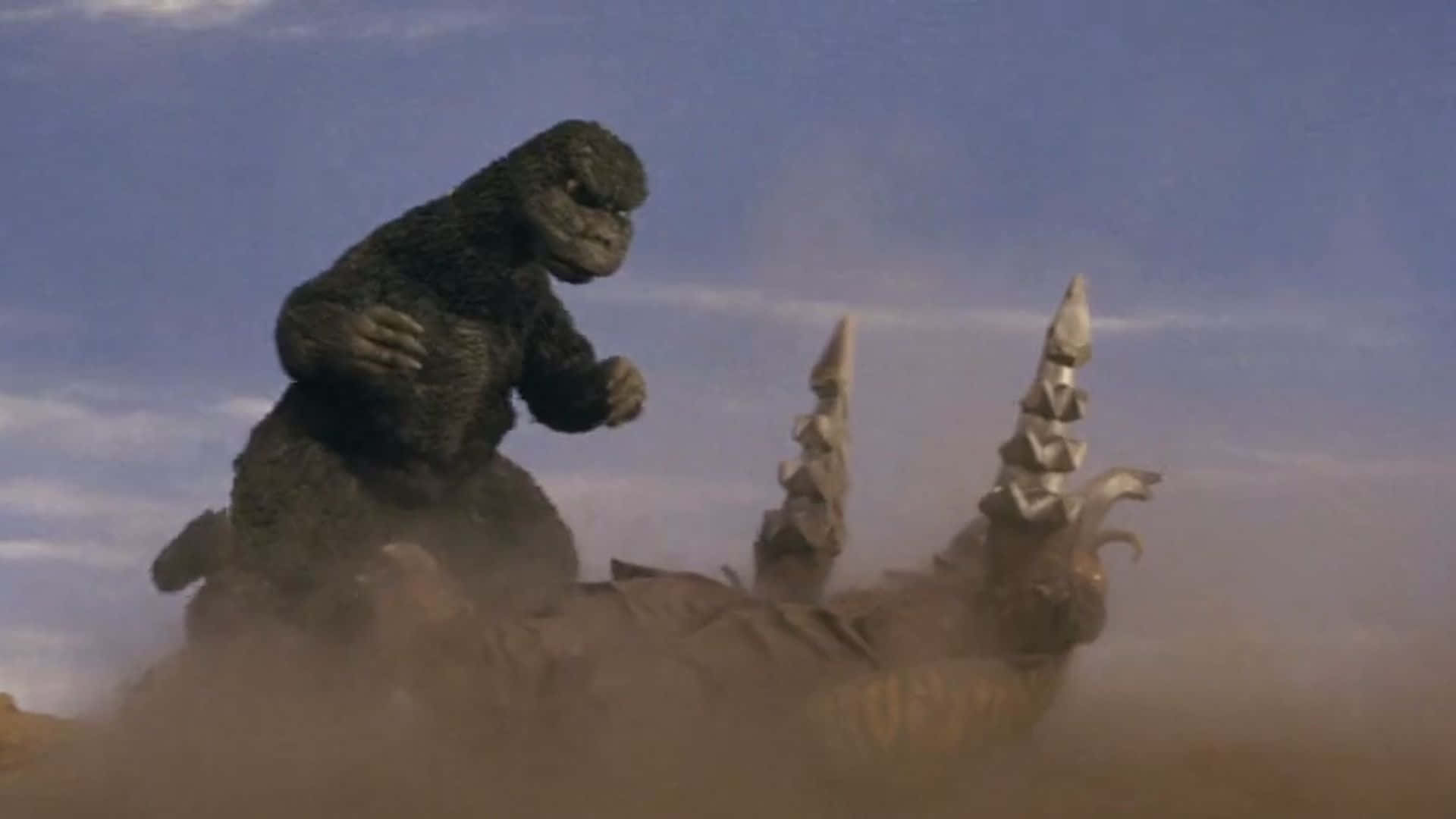 Godzilla, Megalon, dusty desert battlefield, Full HD Desktop Wallpaper