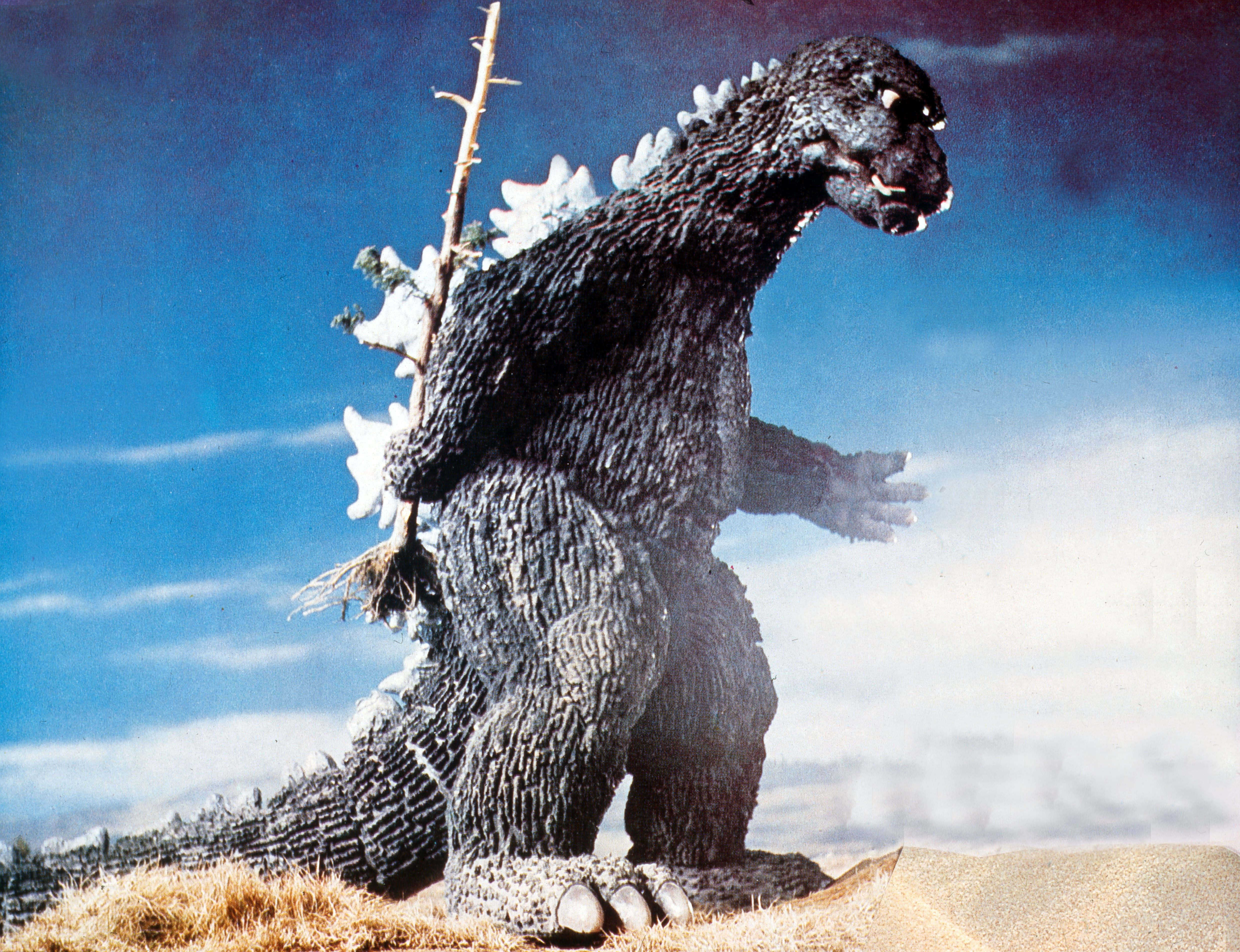 Godzilla, dry grass, blue sky, 4K Desktop Wallpaper