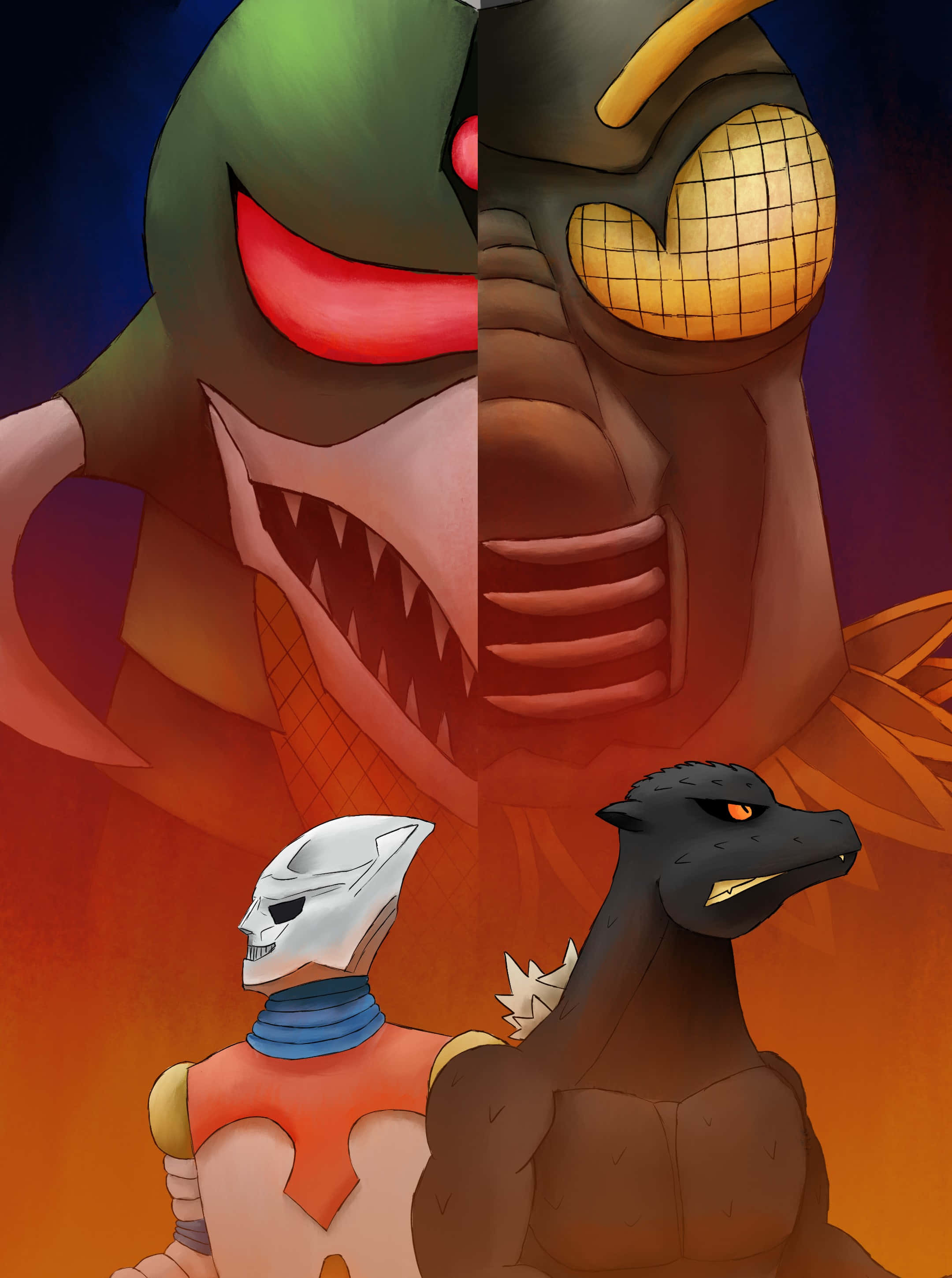 Godzilla, Megalon, black dragon, 2K Phone Wallpaper