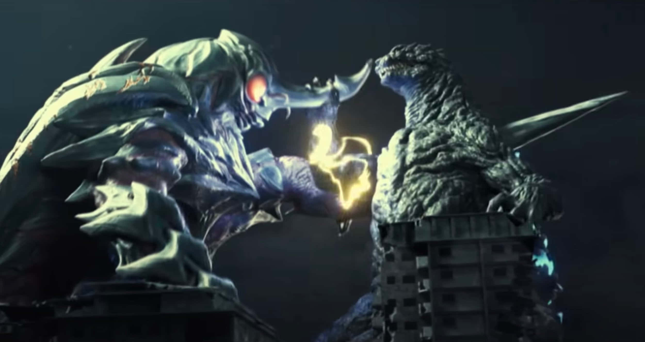 Godzilla Vs Megalon, glowing red eye, horned head, Full HD Desktop Wallpaper