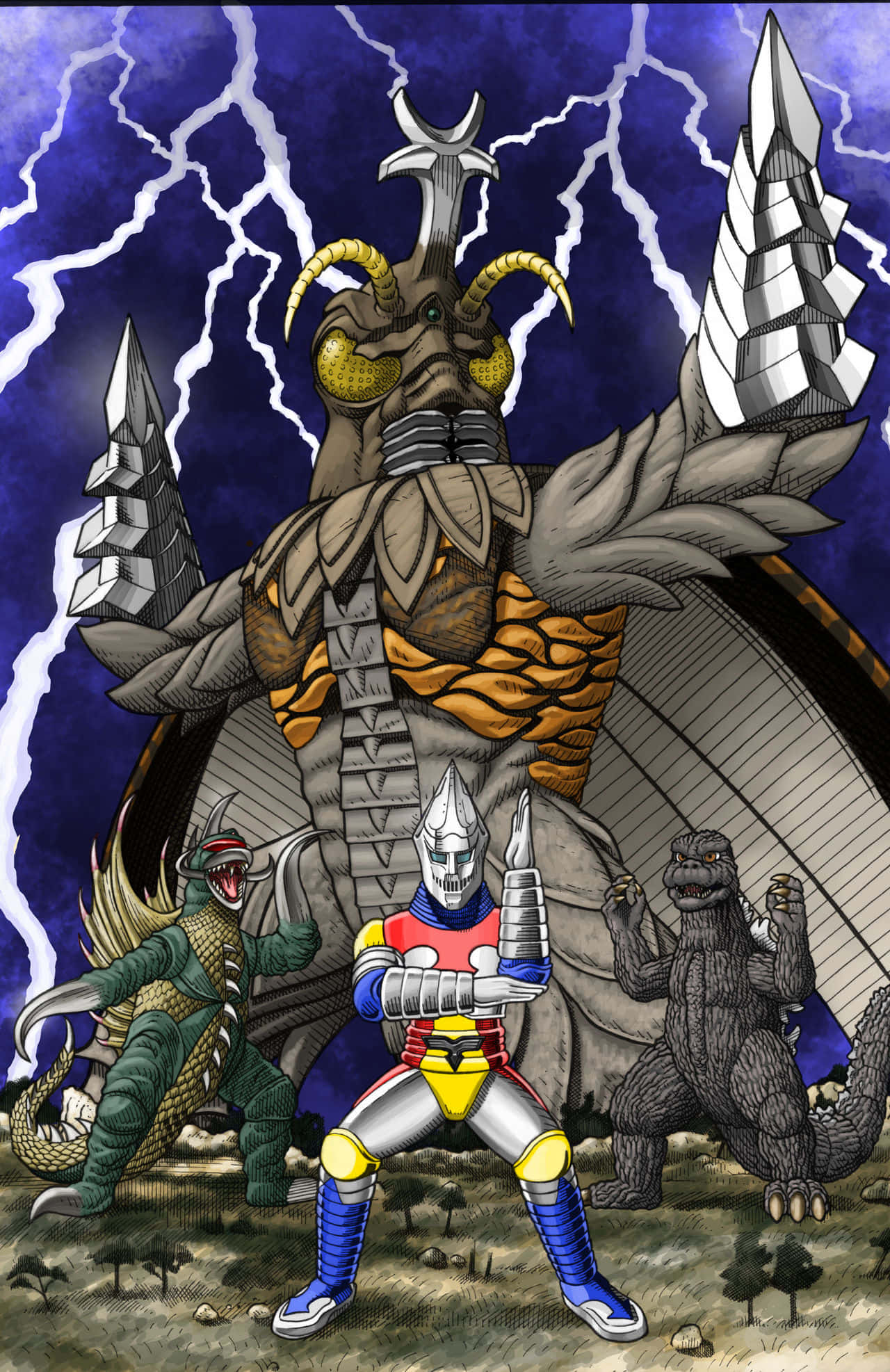 Godzilla Vs Megalon, spiked wings, horns, Full HD Phone Wallpaper