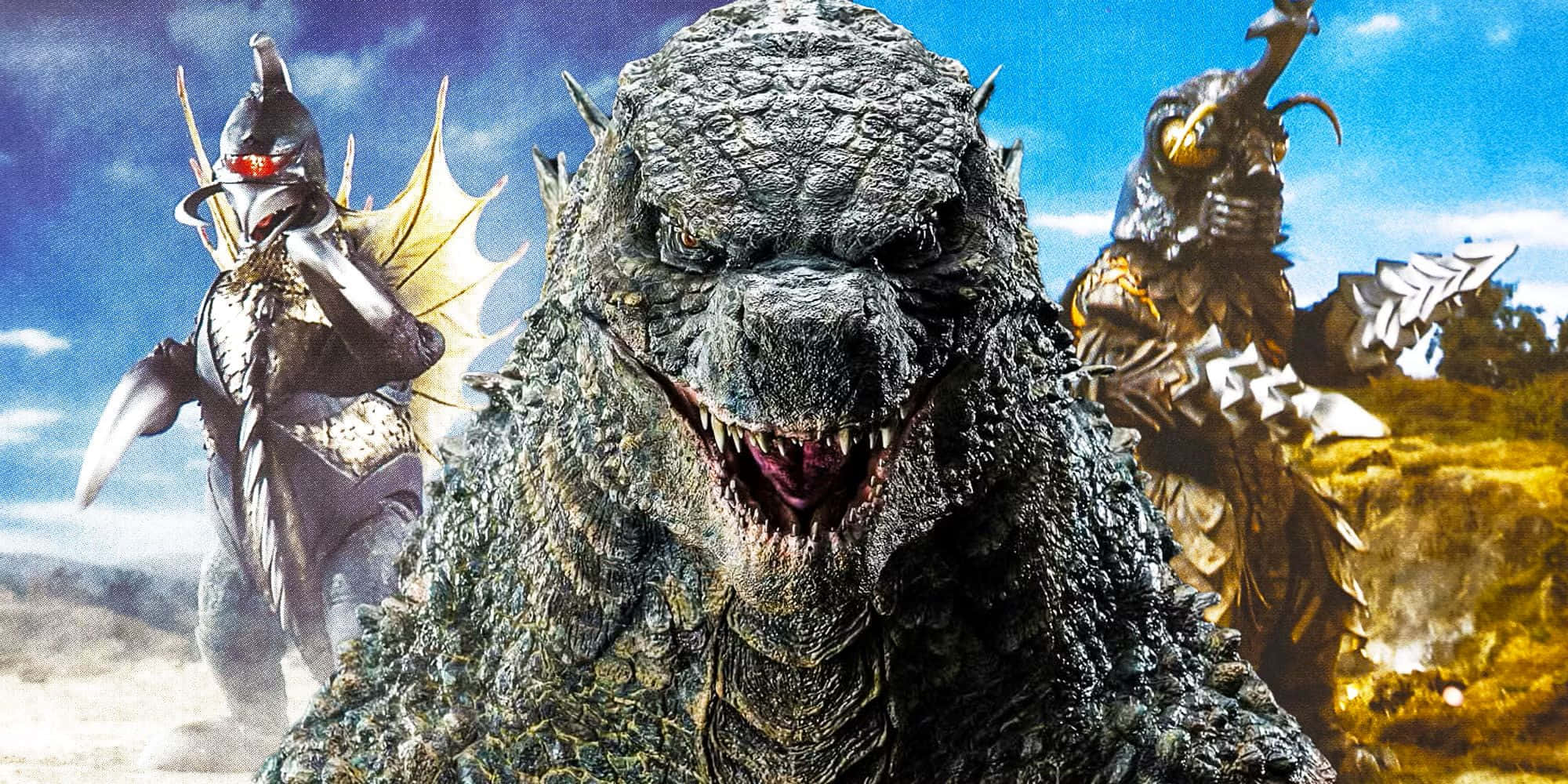 Godzilla, Megalon, scorched battlefield, Full HD Desktop Wallpaper