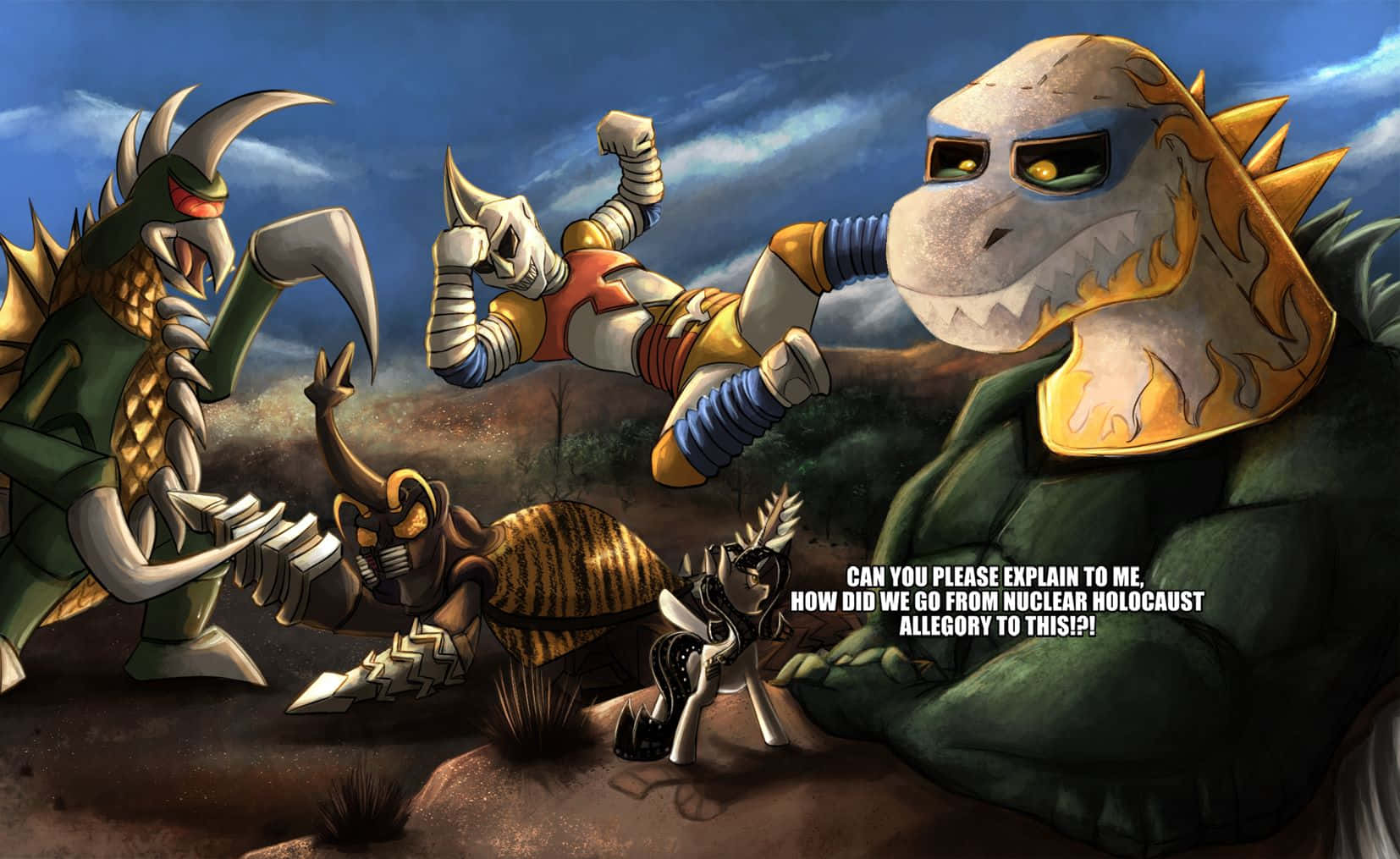 Godzilla Vs Megalon, cartoonish monster, speech bubble, HD Desktop Wallpaper
