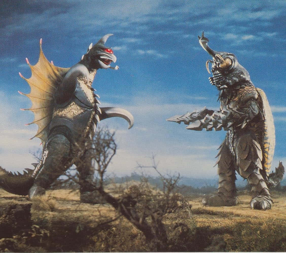 Godzilla Vs Megalon, kaiju monsters, barren field, SD Desktop Wallpaper