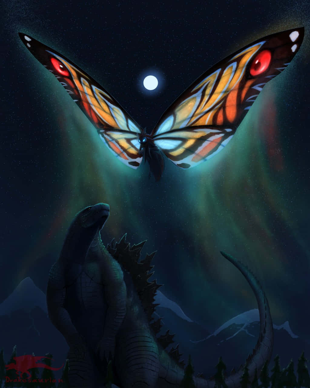 Godzilla, Mothra, red eyes, HD Phone Wallpaper