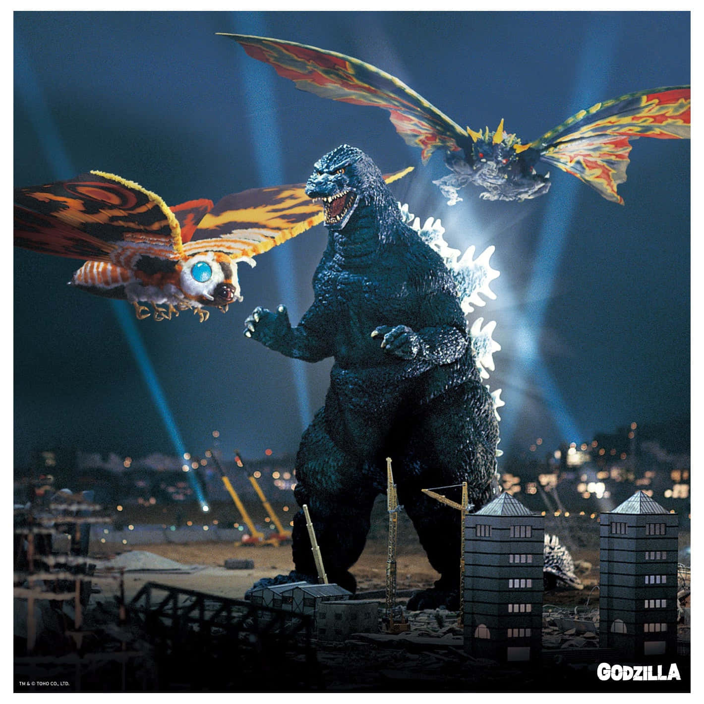 Godzilla, Mothra, ruined city buildings, HD Desktop Wallpaper