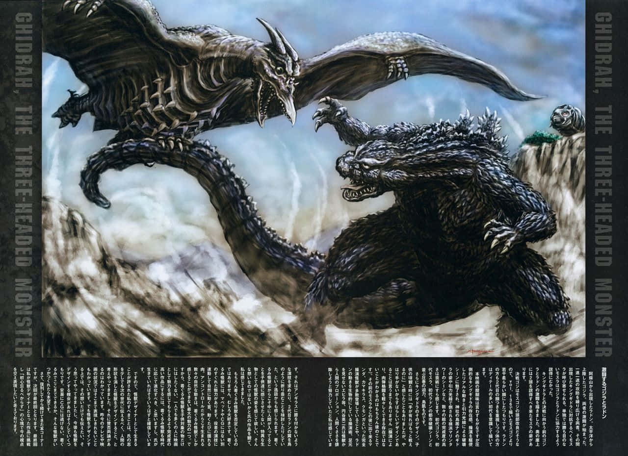 Godzilla, Rodan, stormy skies, HD Desktop Wallpaper