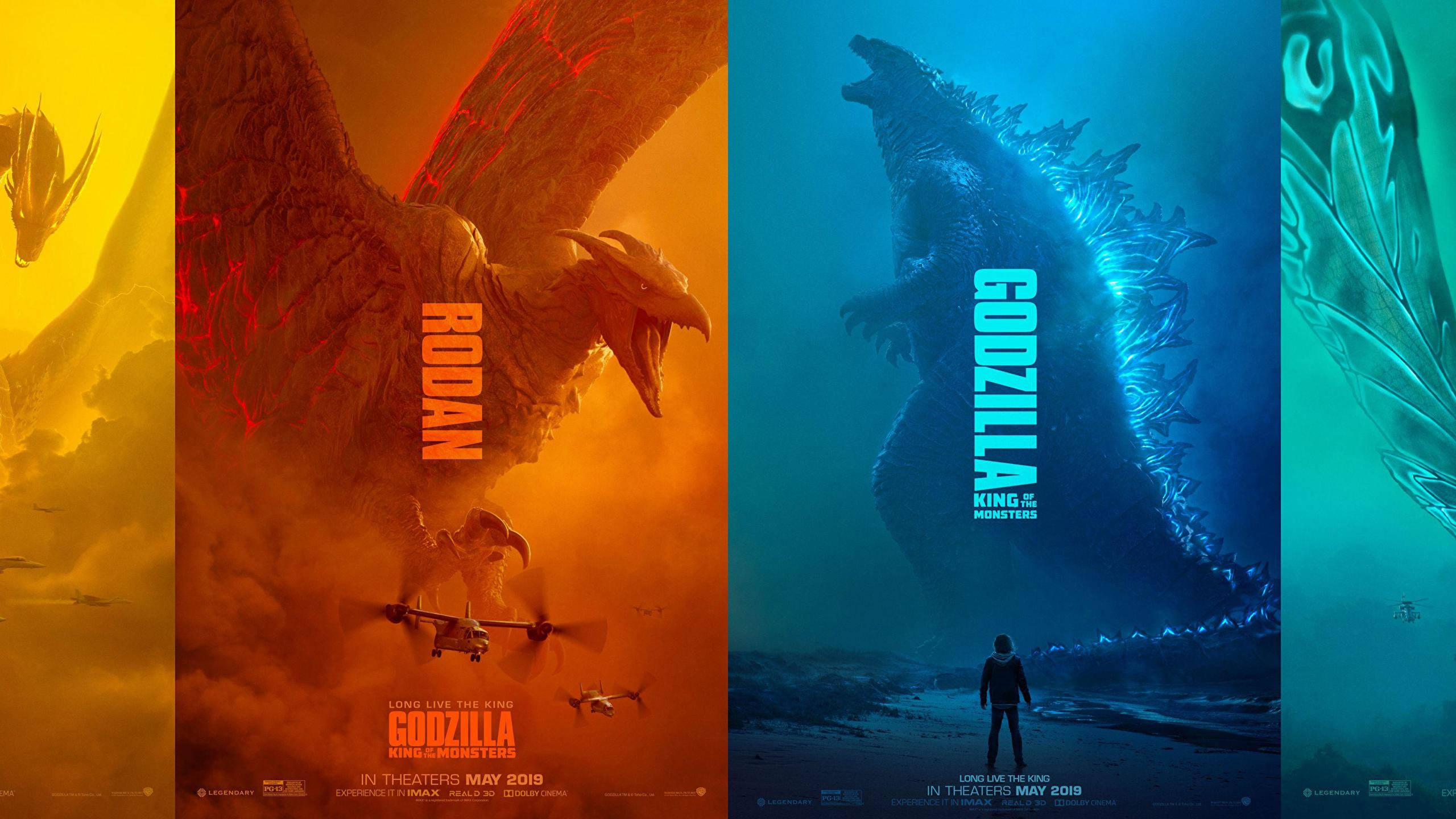 Godzilla, Rodan, movie posters, 2K Desktop Wallpaper