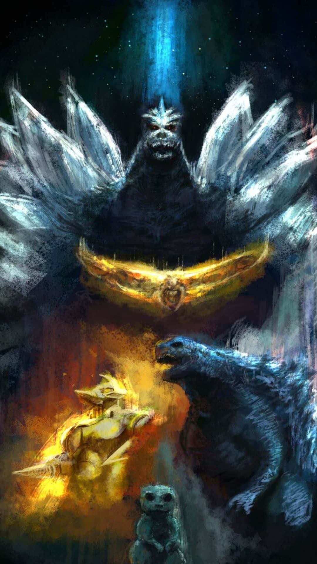 Godzilla, SpaceGodzilla, golden belt, Full HD Phone Wallpaper