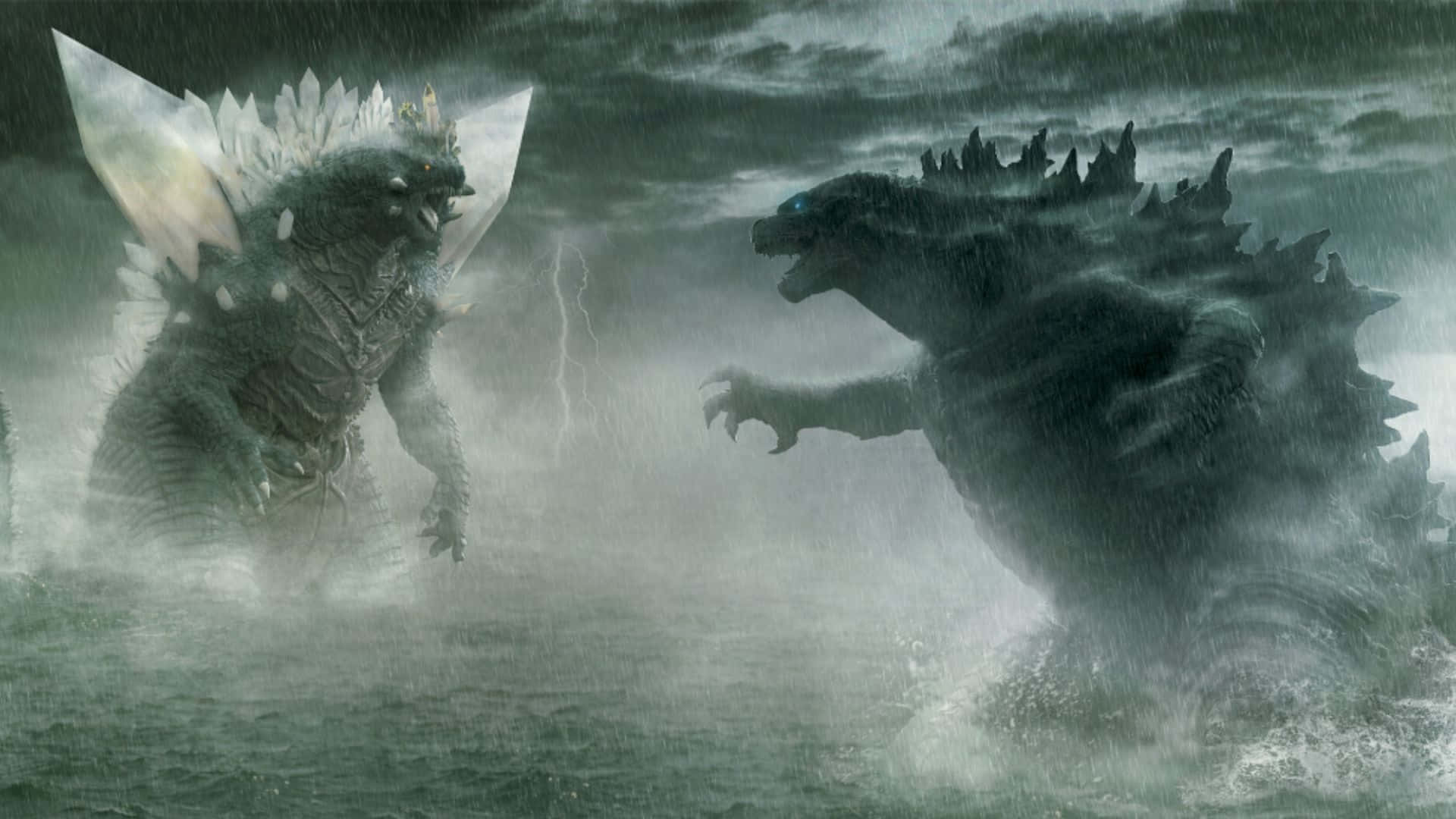 Godzilla, Spacegodzilla, stormy ocean, Full HD Desktop Wallpaper