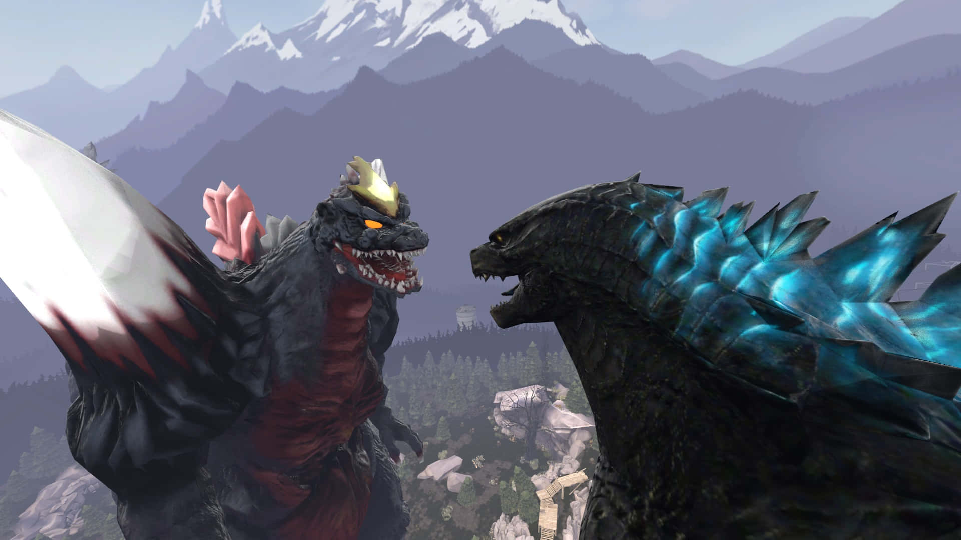 Godzilla, SpaceGodzilla, snowy mountain valley, Full HD Desktop Wallpaper