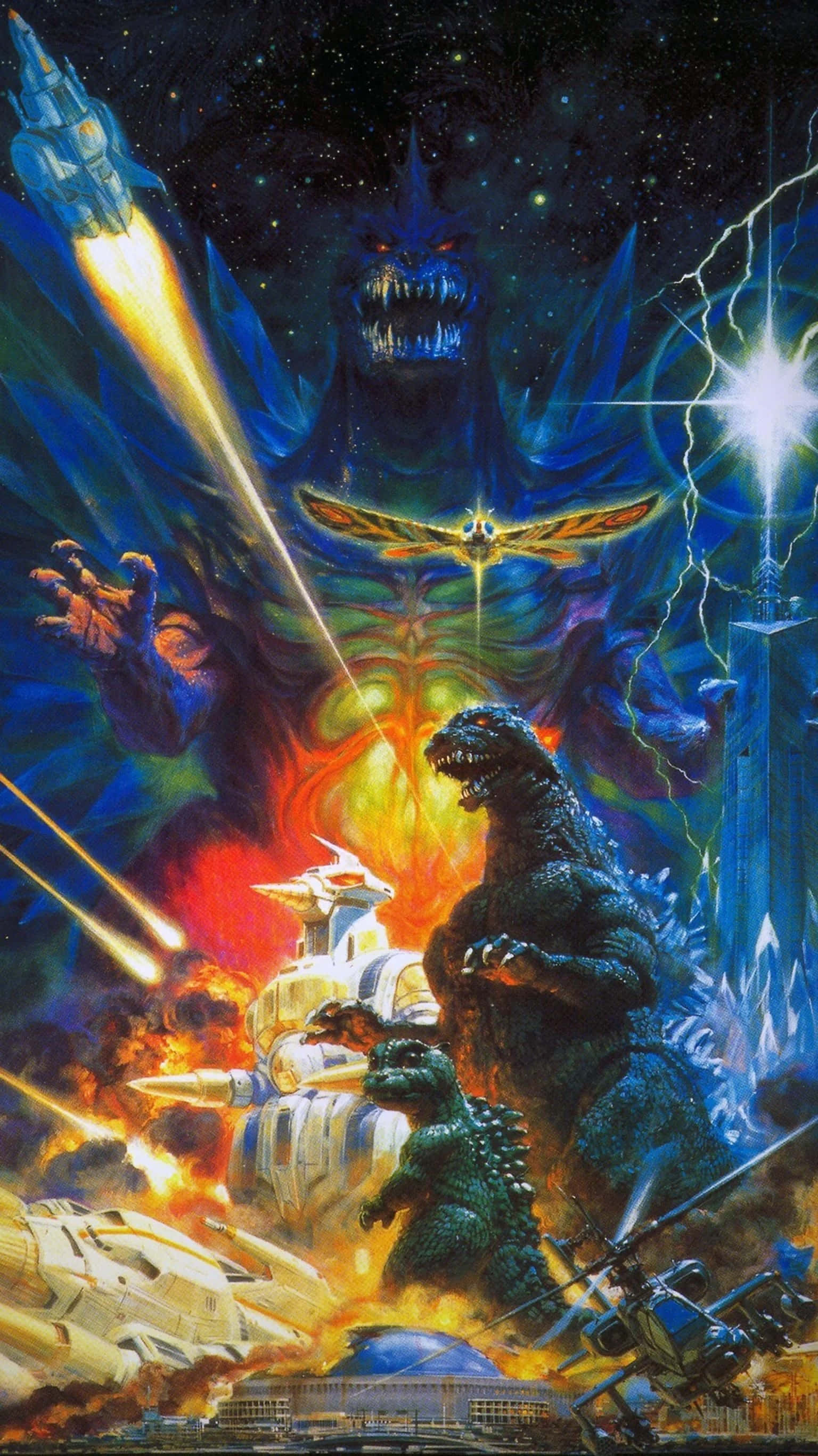 Godzilla, SpaceGodzilla, fiery explosions, 2K Phone Wallpaper