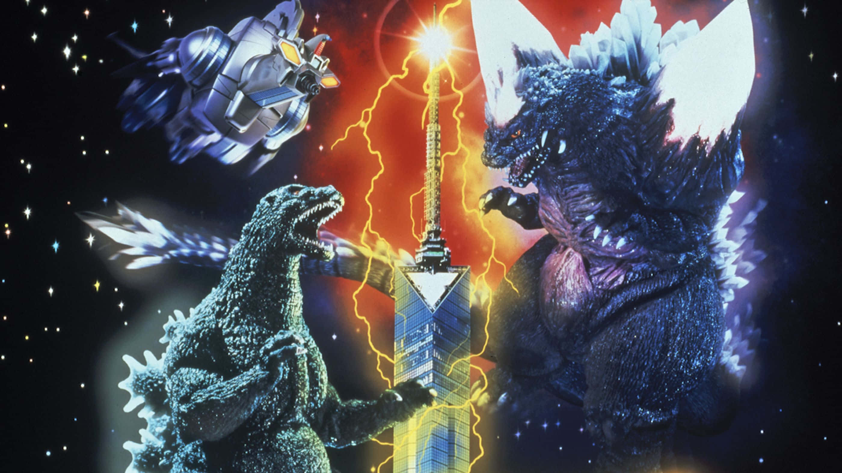 Godzilla, SpaceGodzilla, skyscraper, 2K Desktop Wallpaper