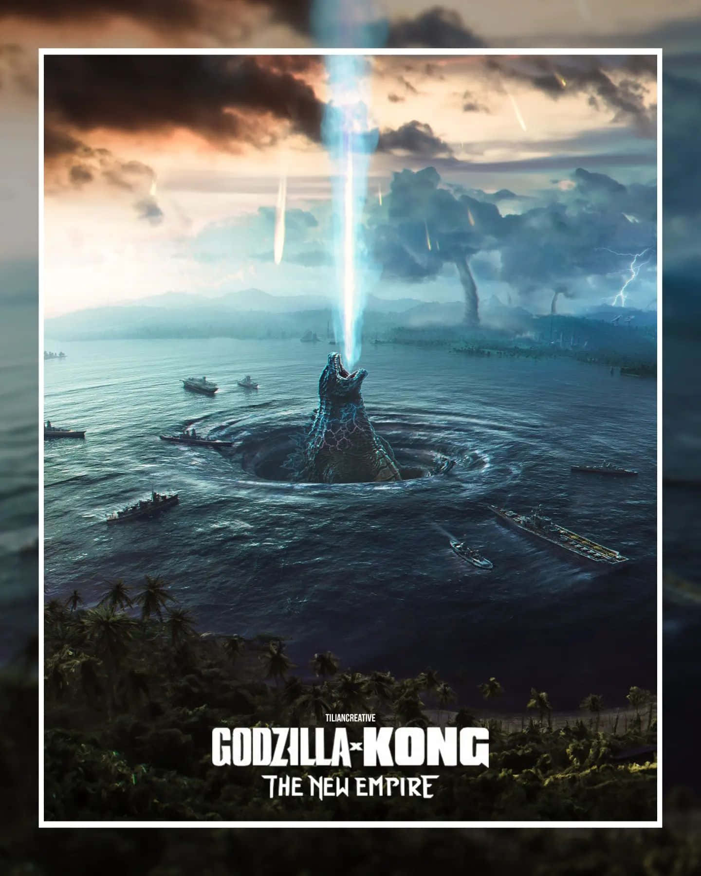 Godzilla X Kong The New Empire, atomic breath, naval ships, HD Phone Wallpaper