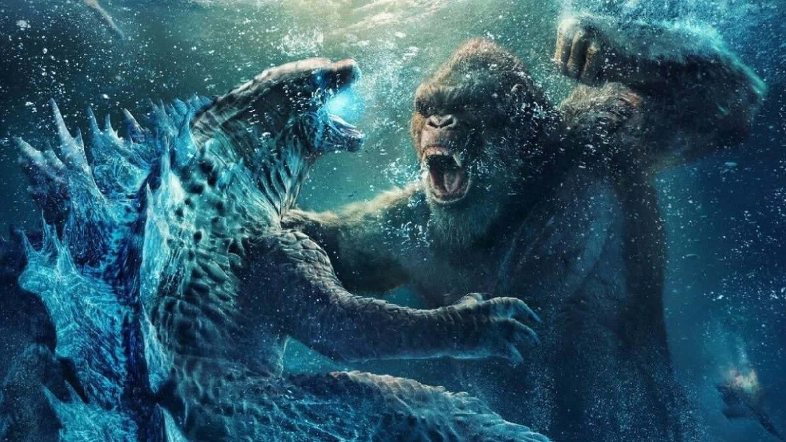 Godzilla, Kong, underwater battle, HD Desktop Wallpaper