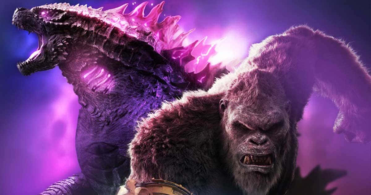 Godzilla, Kong, purple-lit battle scene, SD Desktop Wallpaper