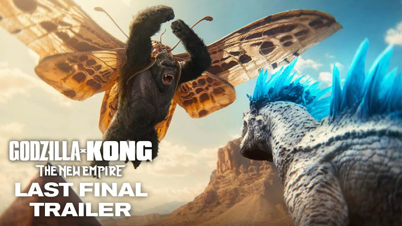 Godzilla X Kong The New Empire, moth wings, blue-spined monster, HD Desktop Wallpaper