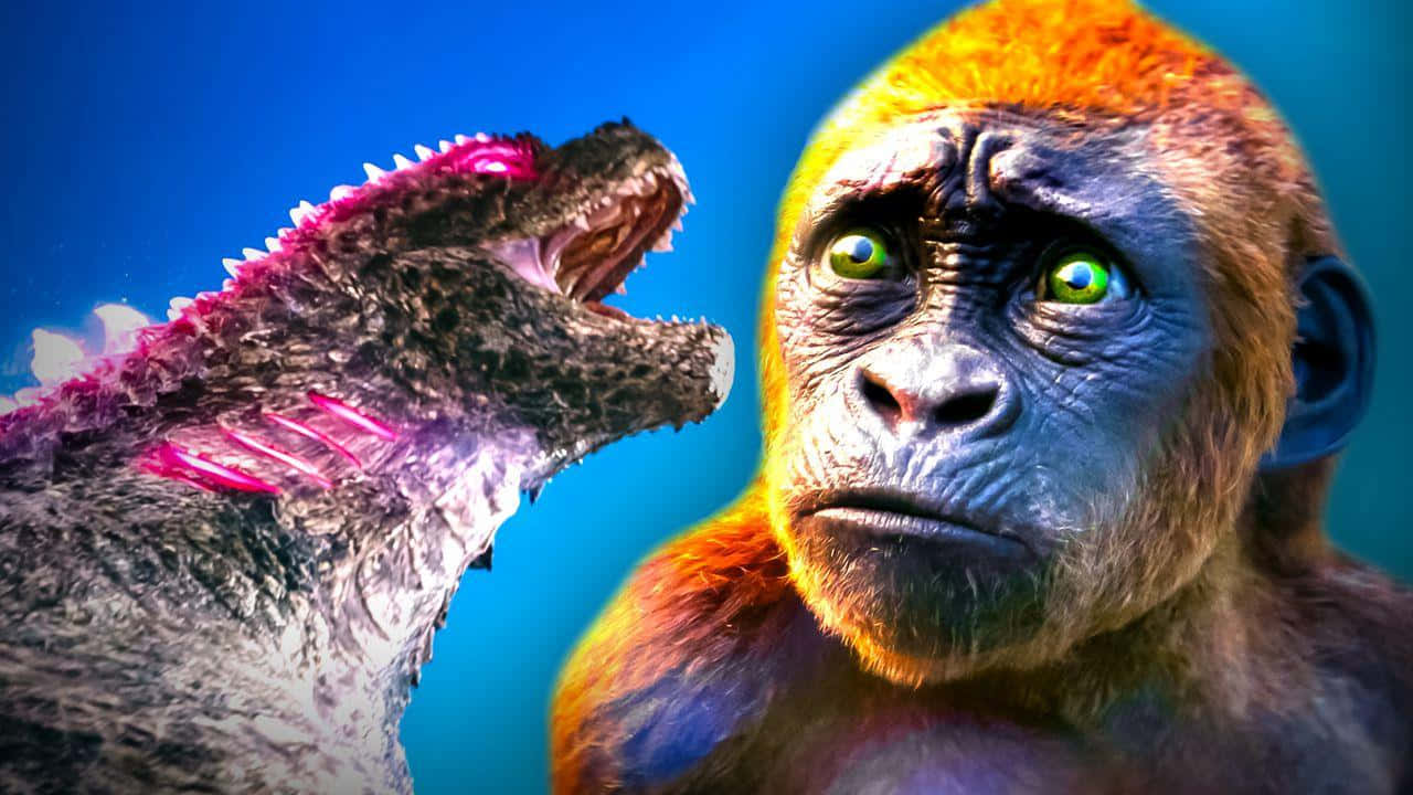Godzilla, Kong, glowing pink dorsal fins, HD Desktop Wallpaper