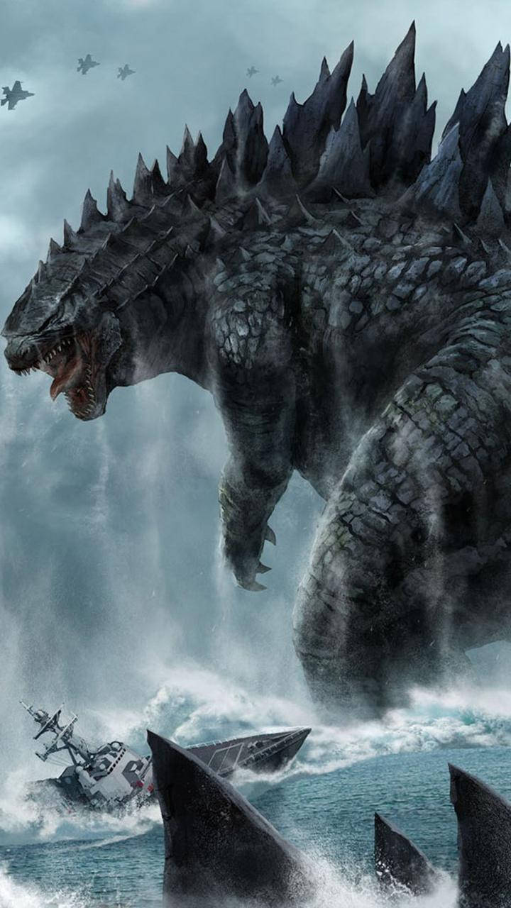 Godzilla, stormy seas, warships, HD Phone Wallpaper
