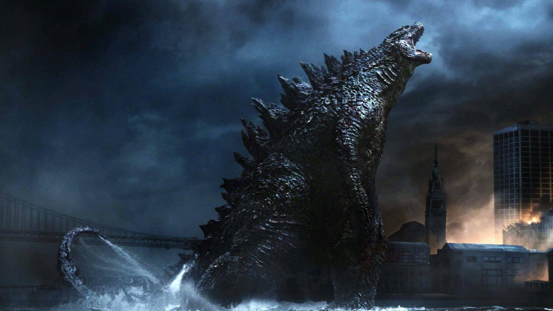 Godzilla, cityscape, stormy waters, Full HD Desktop Wallpaper