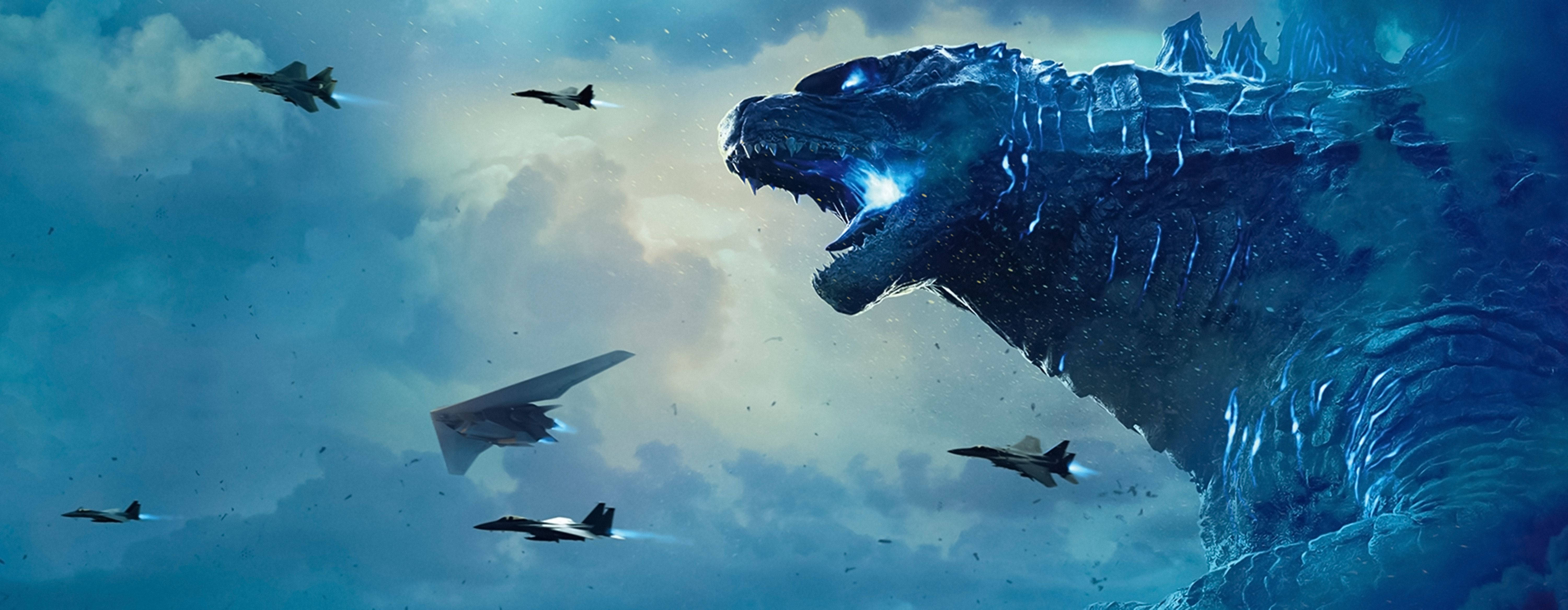 Godzilla, blue, storm clouds, 5K Desktop Wallpaper