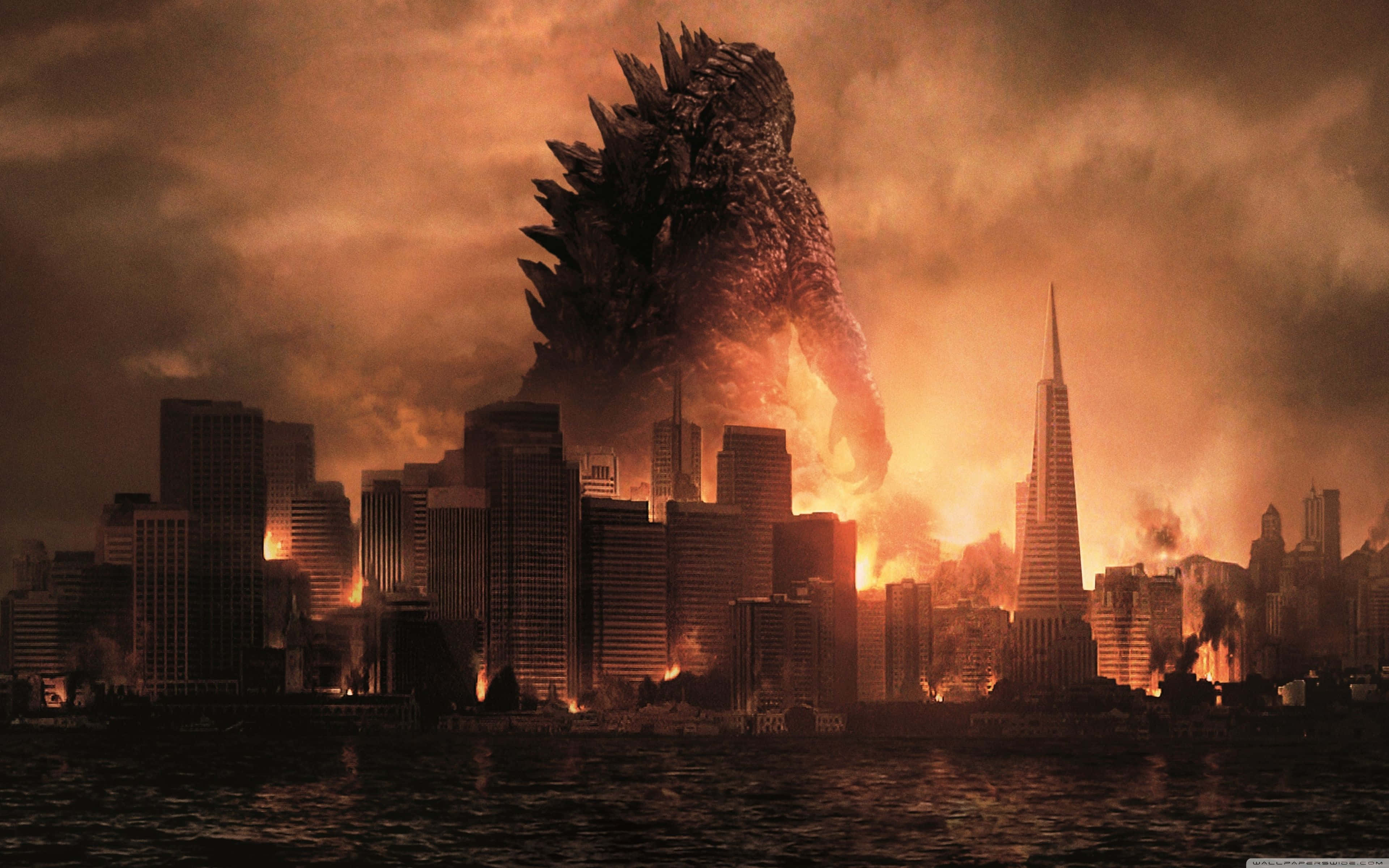 Godzilla, cityscape, burning, 4K Desktop Wallpaper