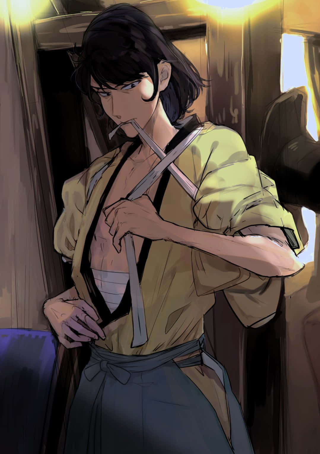 Goemon Ishikawa XIII, yellow robe, cigarette, HD Phone Wallpaper