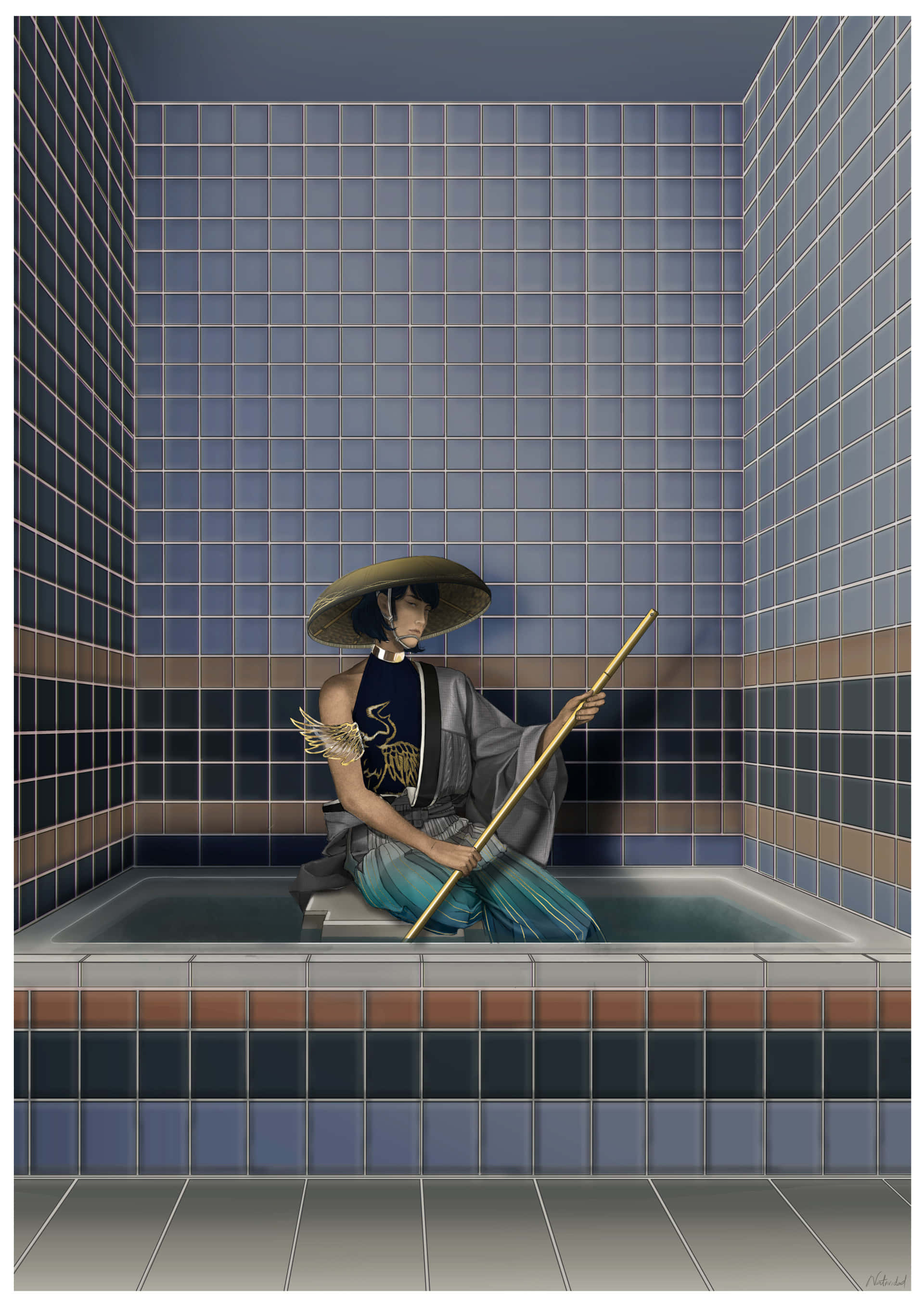 Goemon Ishikawa XIII, anime-style, wide-brimmed hat, 2K Phone Wallpaper