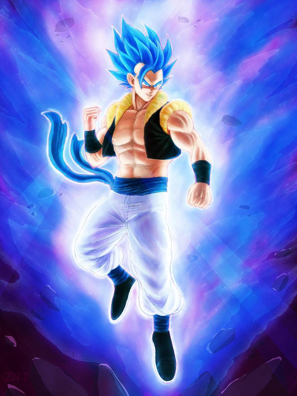 Gogeta Blue, blue-haired, cosmic storm, HD Phone Wallpaper