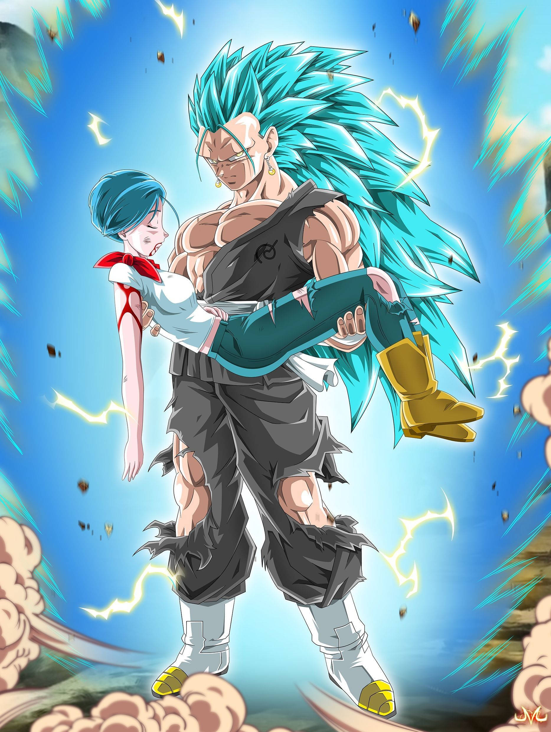 Gogeta Blue, blue-haired anime warrior, smaller blue-haired figure, Full HD Phone Wallpaper