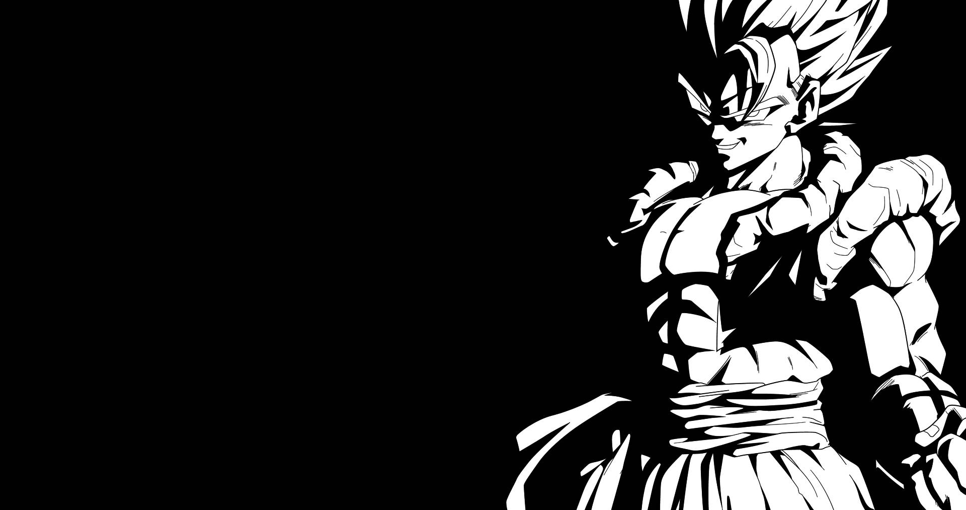 Gogeta Blue, black and white illustration, muscular anime warrior, Full HD Desktop Wallpaper