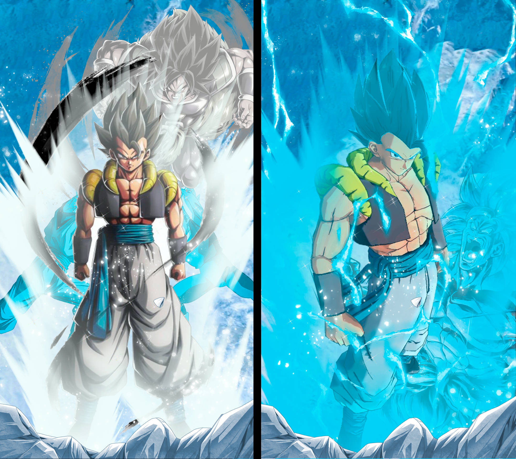 Gogeta Blue, blue energy bursts, snowy peaks, Full HD Desktop Wallpaper