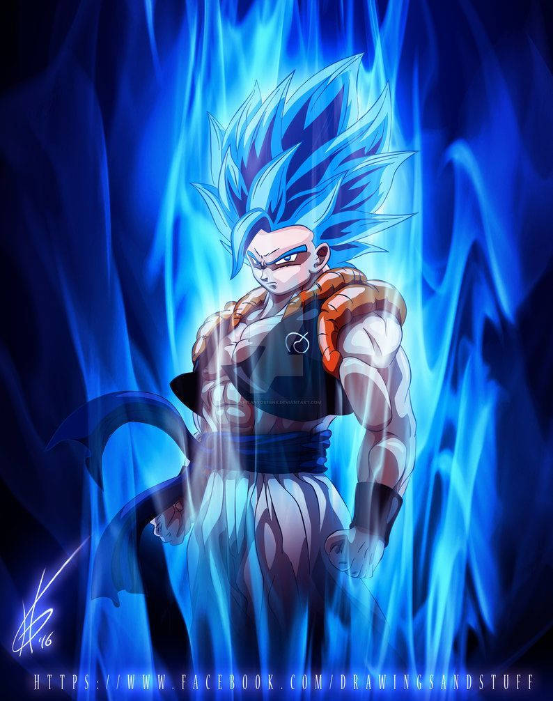 Gogeta Blue, blue-haired, glowing blue aura, SD Phone Wallpaper