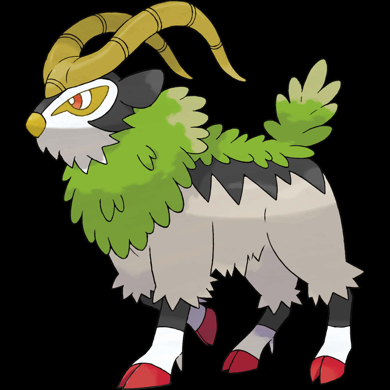 Shiny Gogoat, golden horns, green leafy mane, HD Desktop Wallpaper