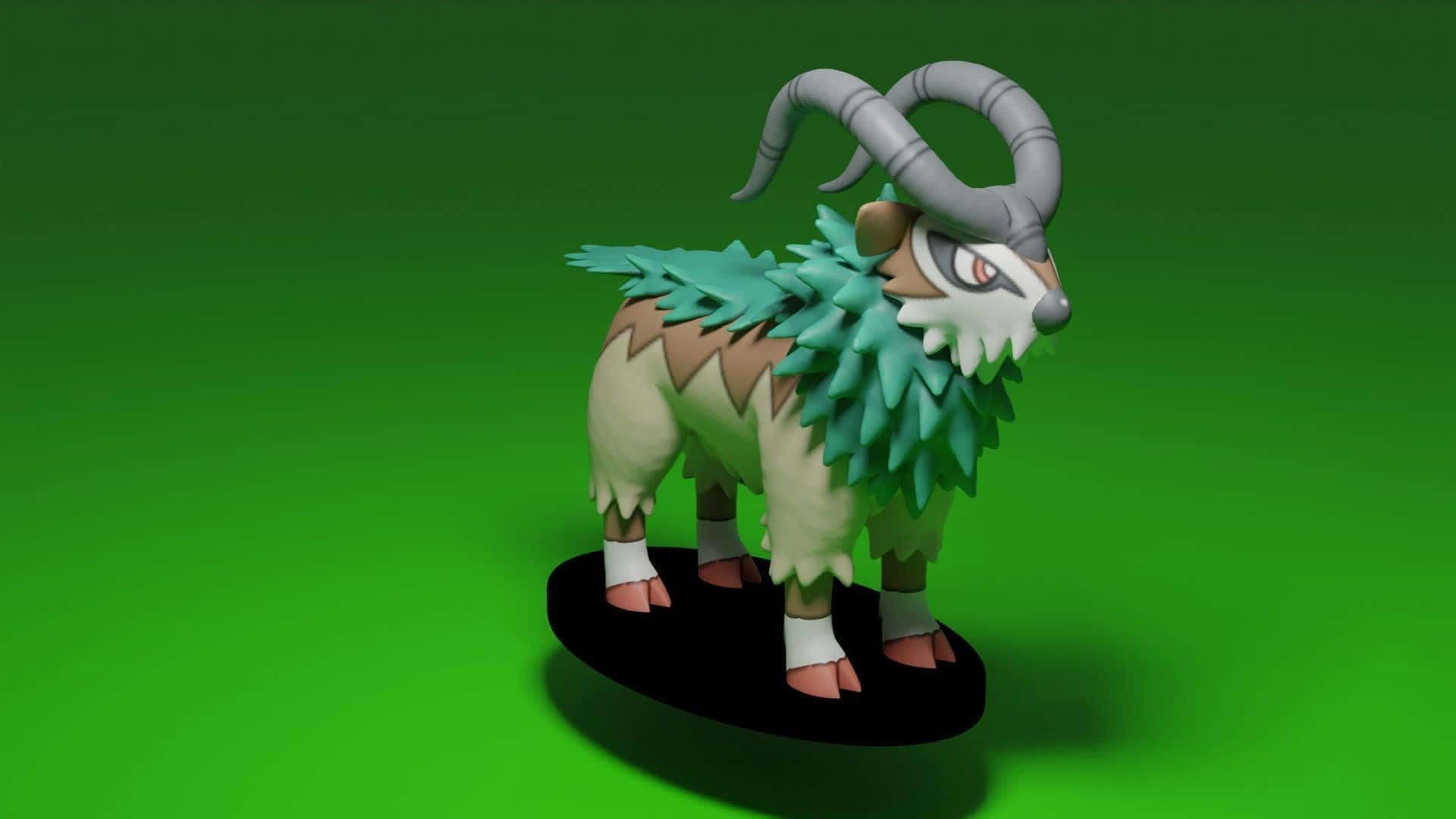 Gogoat, green leafy mane, curved horns, Full HD Desktop Wallpaper