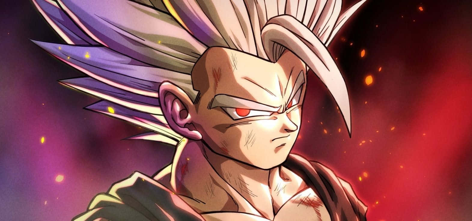 Gohan Beast, spiky purple and white hair, glowing red eyes, HD Desktop Wallpaper