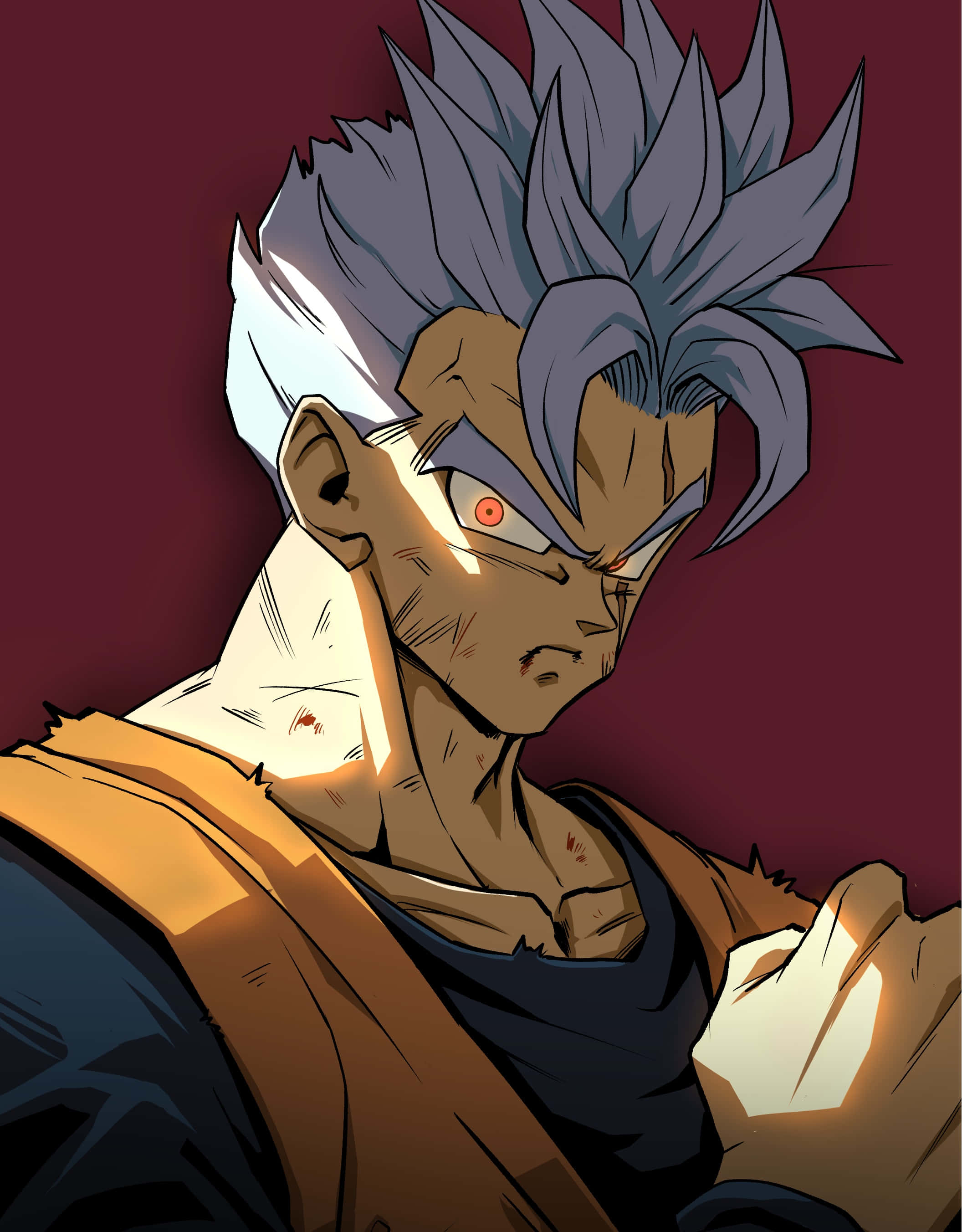 Gohan Beast, spiky silver hair, glowing red eyes, 2K Phone Wallpaper