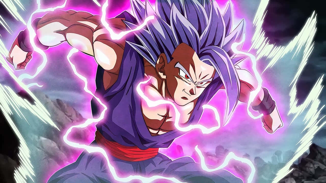 Gohan Beast, spiky purple hair, glowing pink aura, HD Desktop Wallpaper